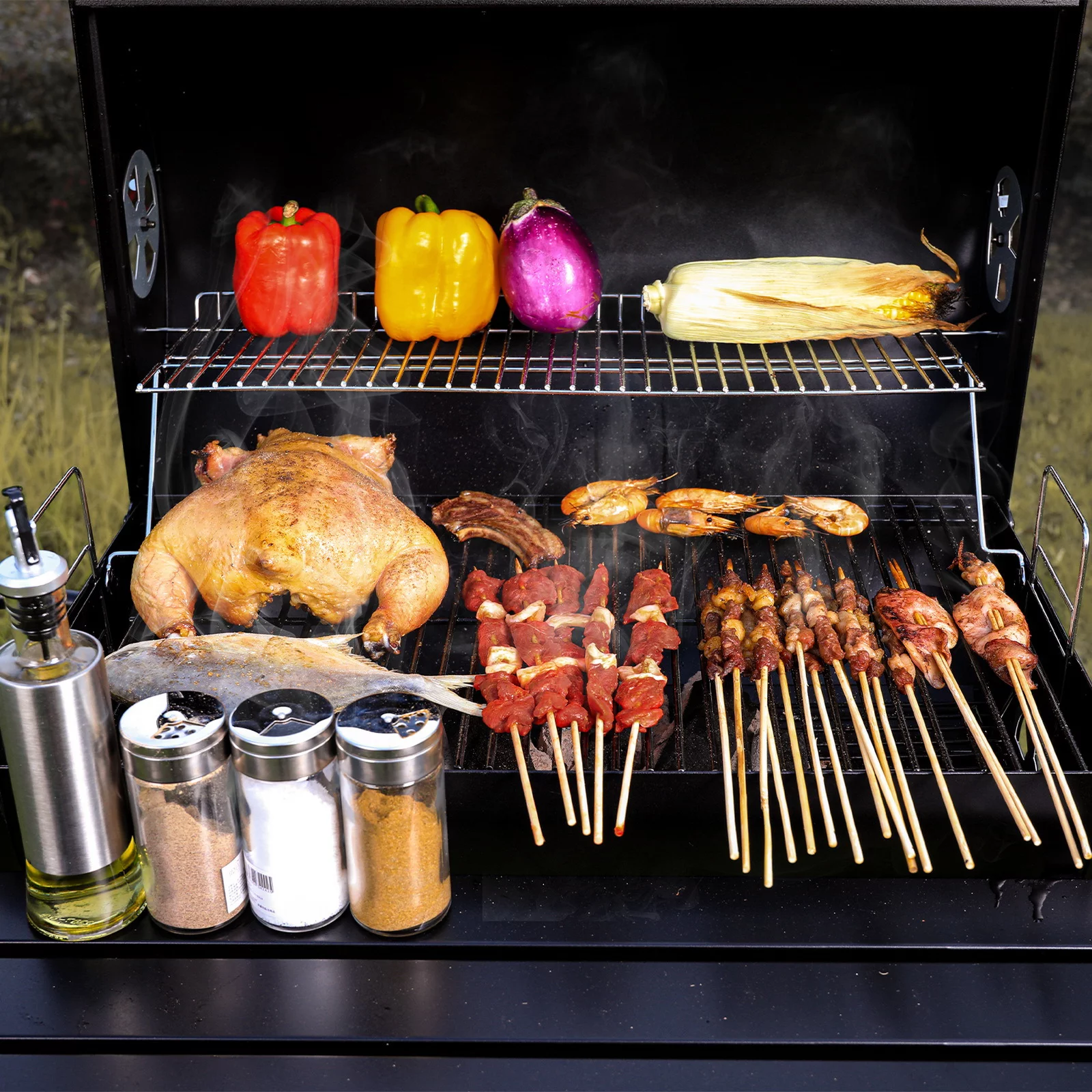 Uten Portable Barrel Charcoal BBQ Grill with Front Shelf, Carbon Steel Outdoor Barbecue Smoker - Cheap Fitting