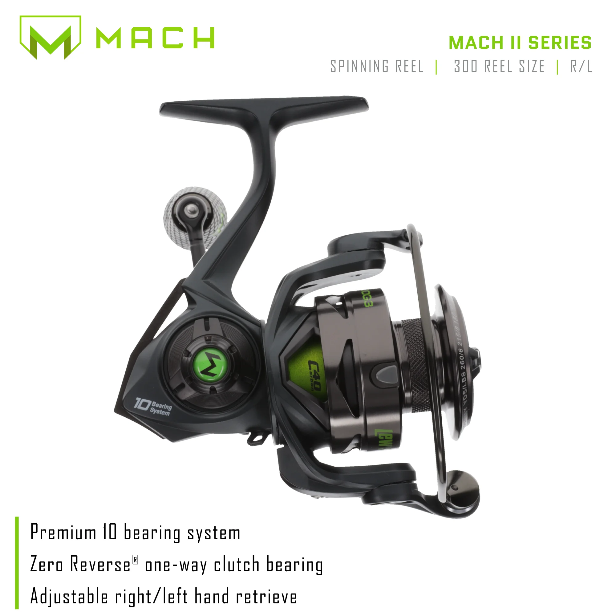 Lew's Mach 2 Spinning Reel, 9+1 Stainless Steel Ball Bearings, Size 400 Reel, 6.2:1 Gear Ratio, Right or Left-Hand Retrieve, Black/Green - Cheap Fitting