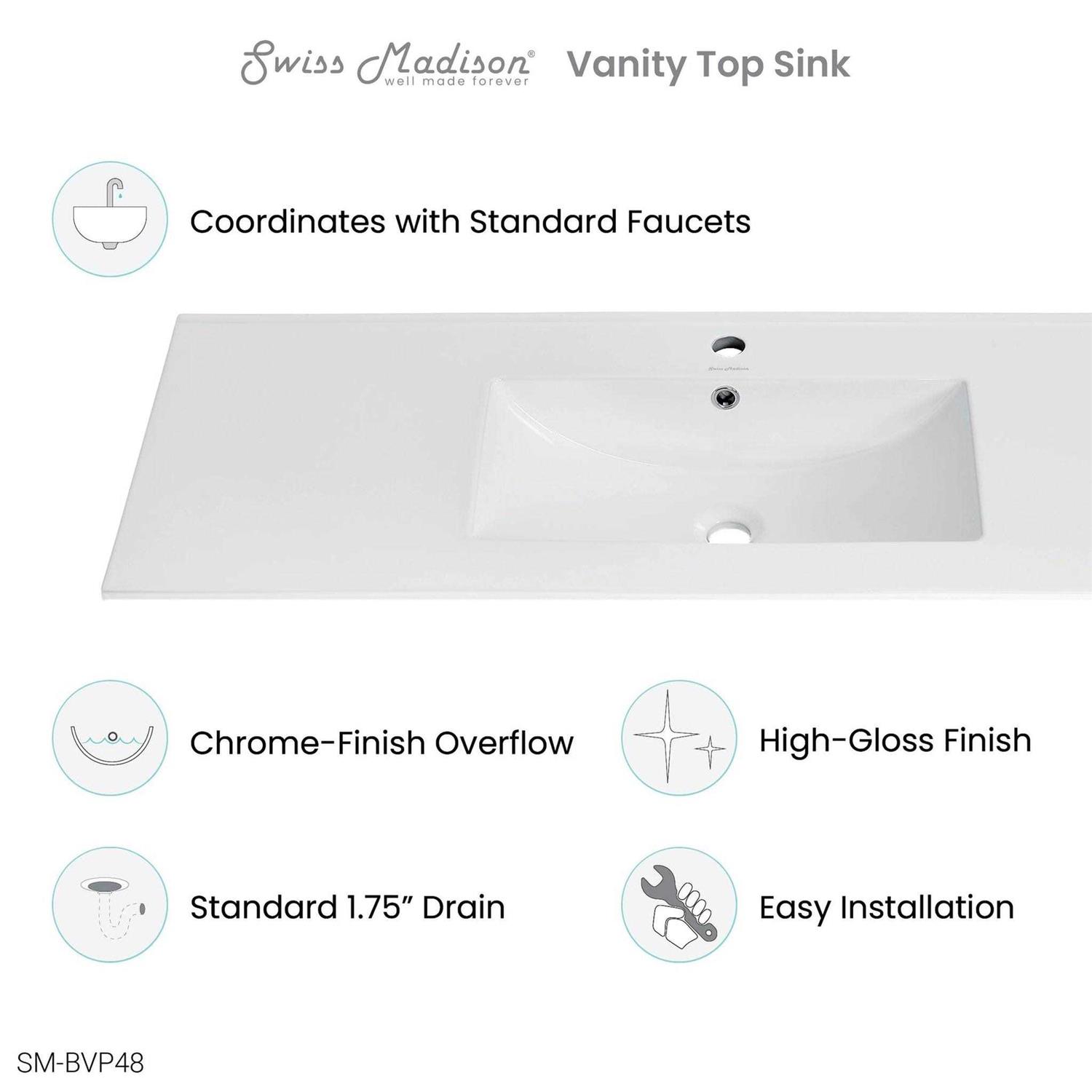Swiss Madison 48 Ceramic Vanity Sink Top - Cheap Fitting