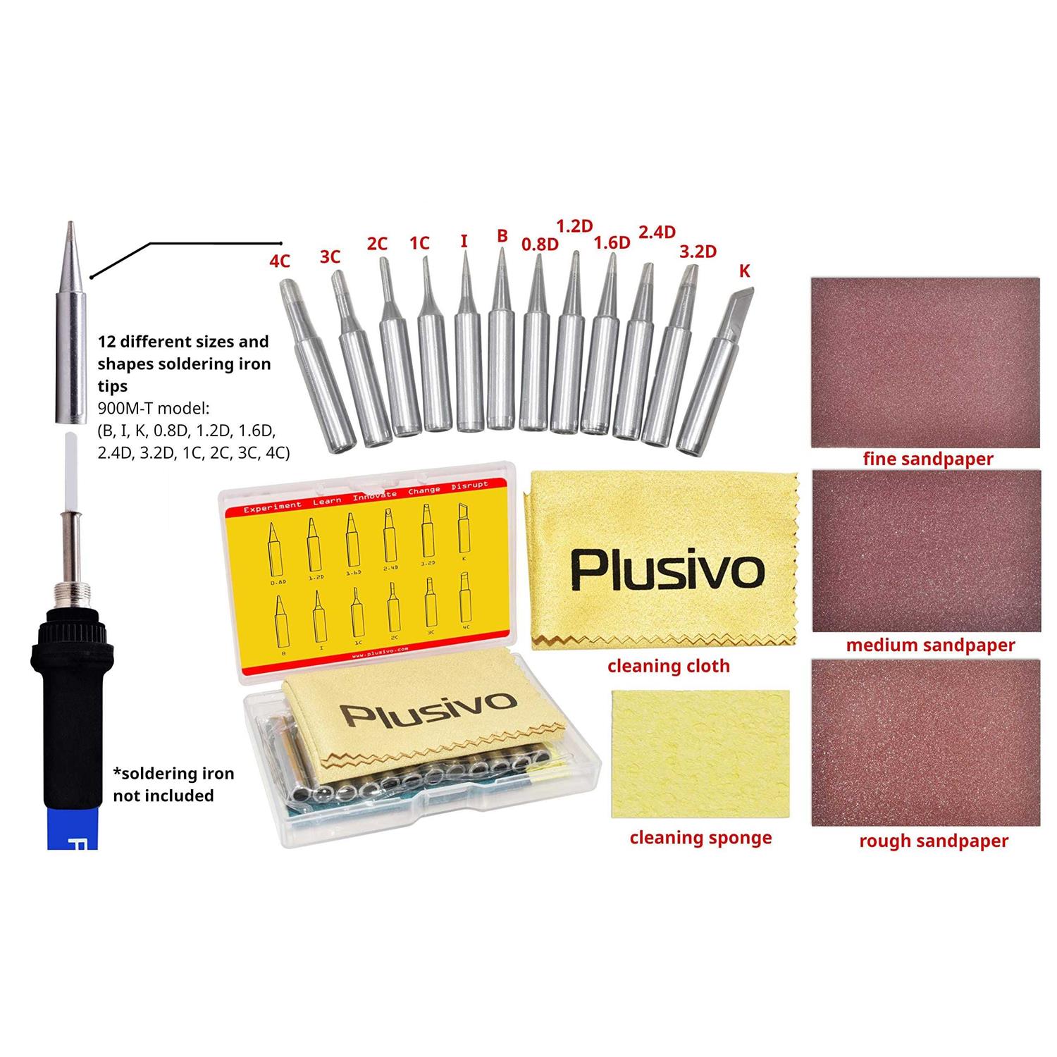 Plusivo Soldering Iron Tips 12 pcs 900m Replacement Solder Tips Kit with Cleaning Sponge - Cheap Fitting