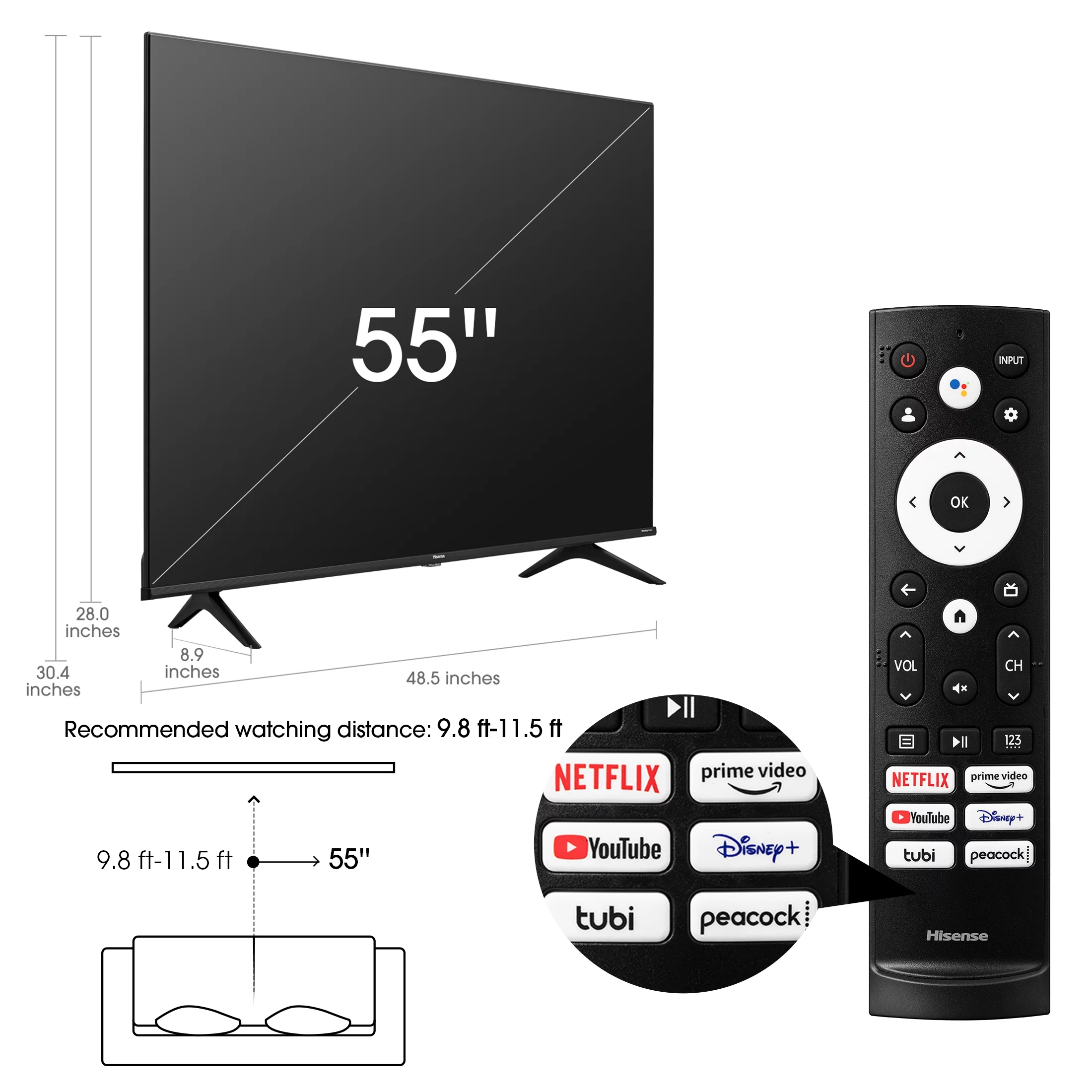 Hisense 55-Inch Class A6 Series Dolby Vision HDR 4K UHD Google Smart TV (55A6H) - Cheap Fitting