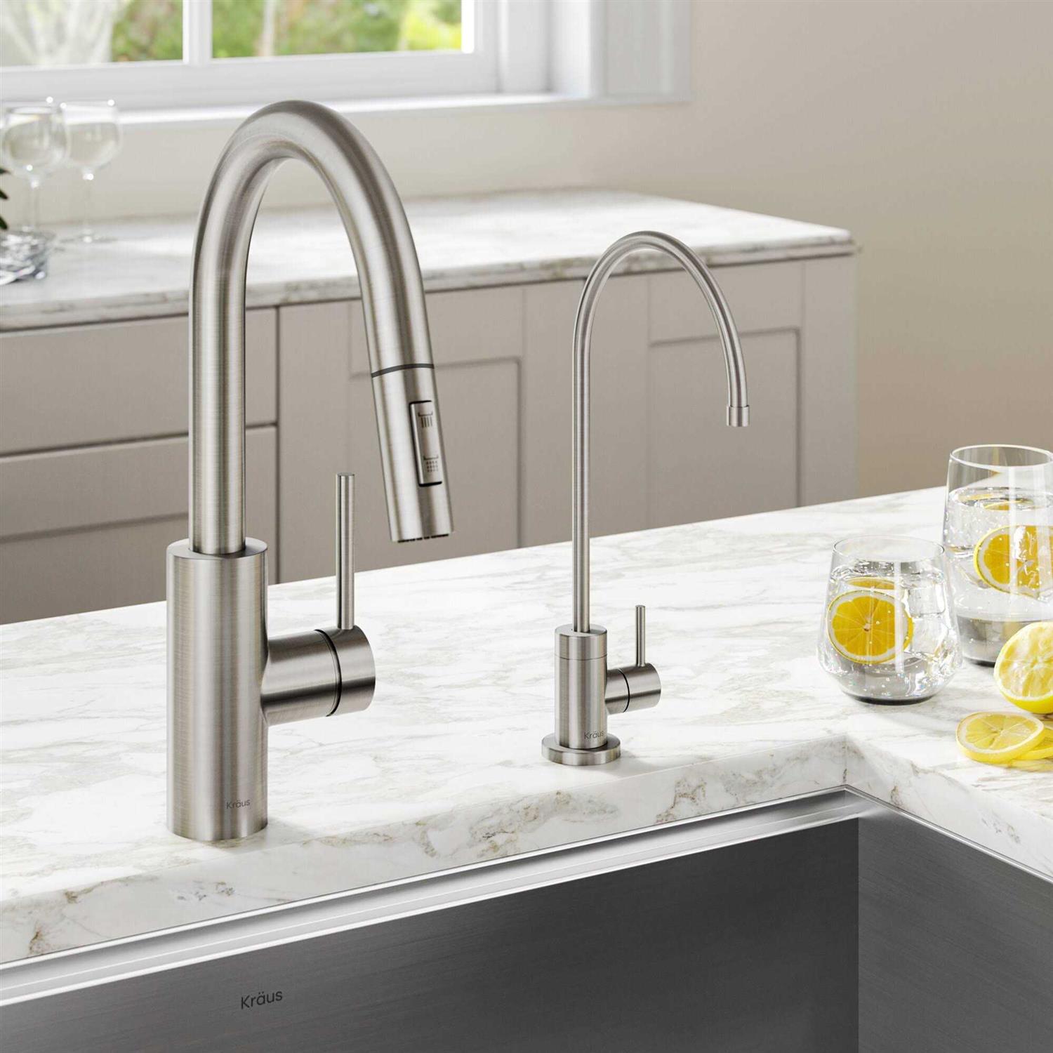 Kraus Oletto Pull-Down Kitchen Faucet and Purita Water Filter Faucet Combo KPF-2620-FF-100SFS - Cheap Fitting