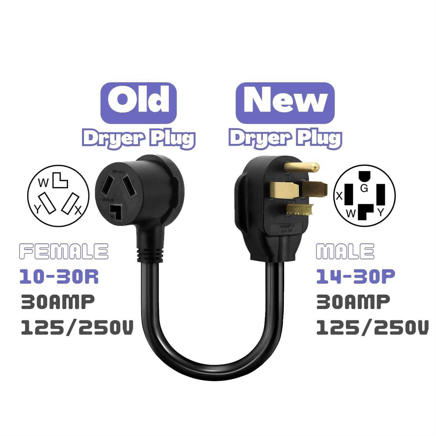 Dryer Adapter Cord NEMA 14-30P Male to 10-30R Female 3-Prong to 4-Prong - Cheap Fitting