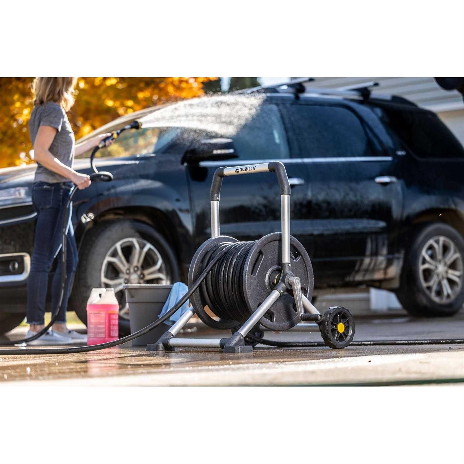 Gorilla 150 ft. Aluminum Zero-Rust Upright Hose Reel - Cheap Fitting