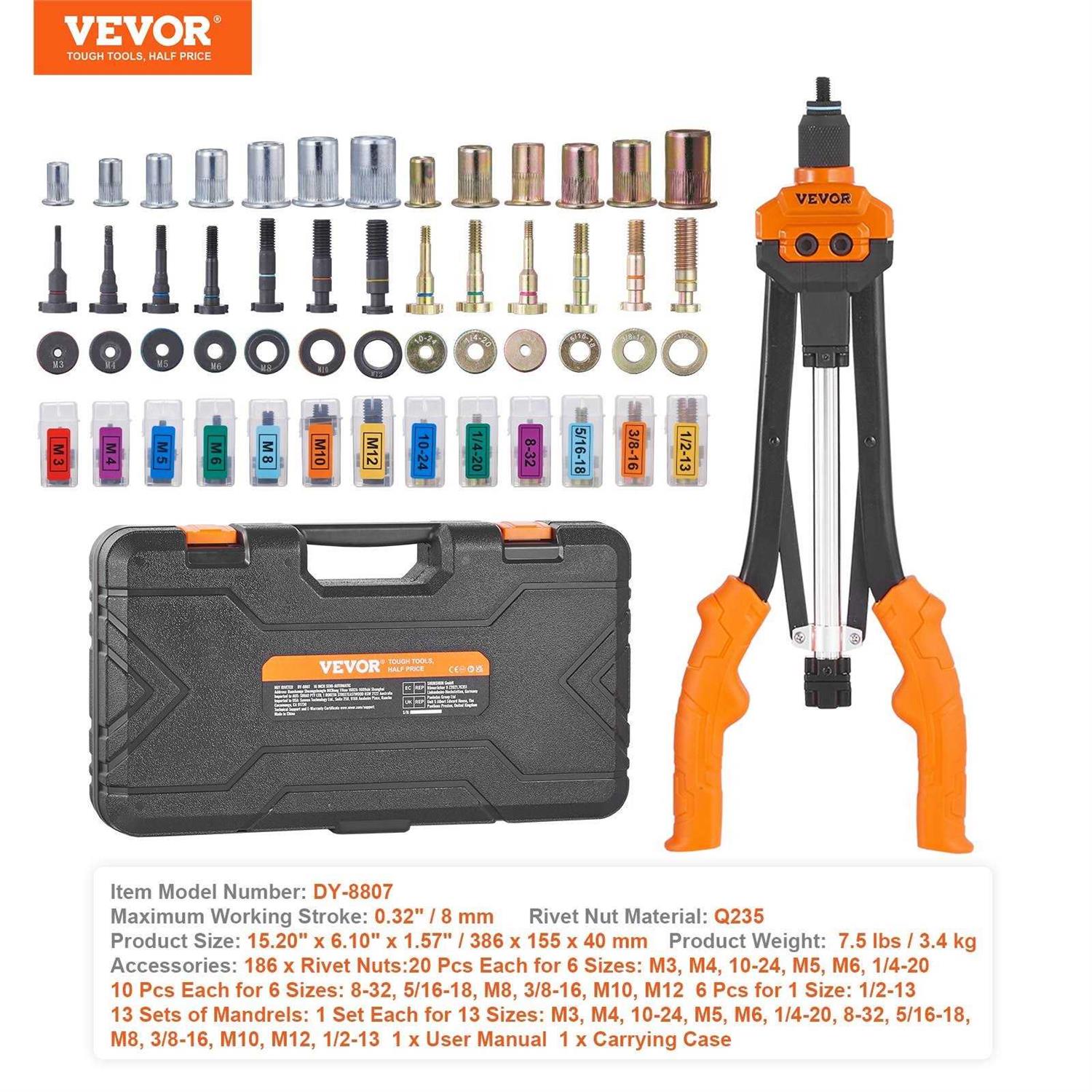 VEVOR Rivet Nut Tool Rivnut Tool Kit with 13PCS Metric SAE Mandrels - Cheap Fitting