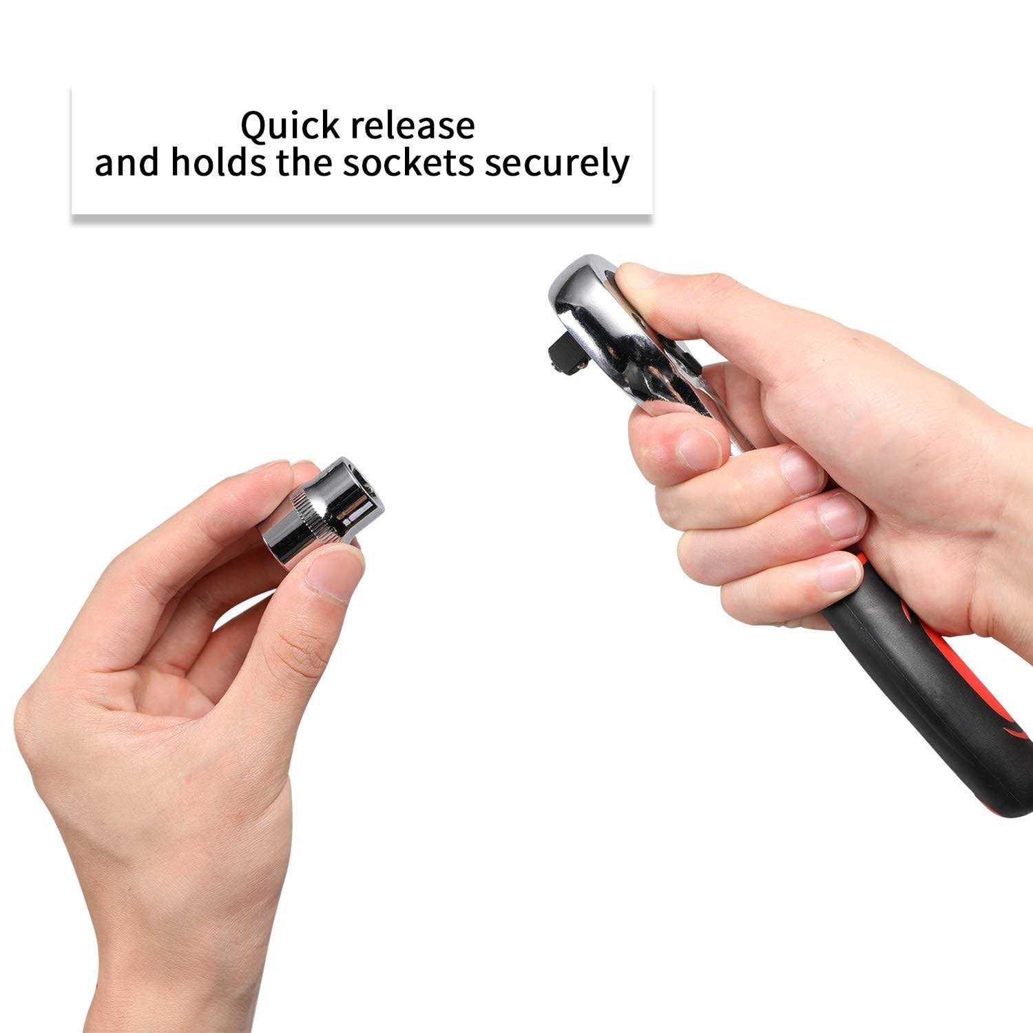 Egofine 12pcs 1/4 Inch Ratchet Socket Wrench Set Drive Socket Set with 10 Sockets 4-13mm and 2 Way Quick Released Ratchet Handle and Extension Bar - Cheap Fitting