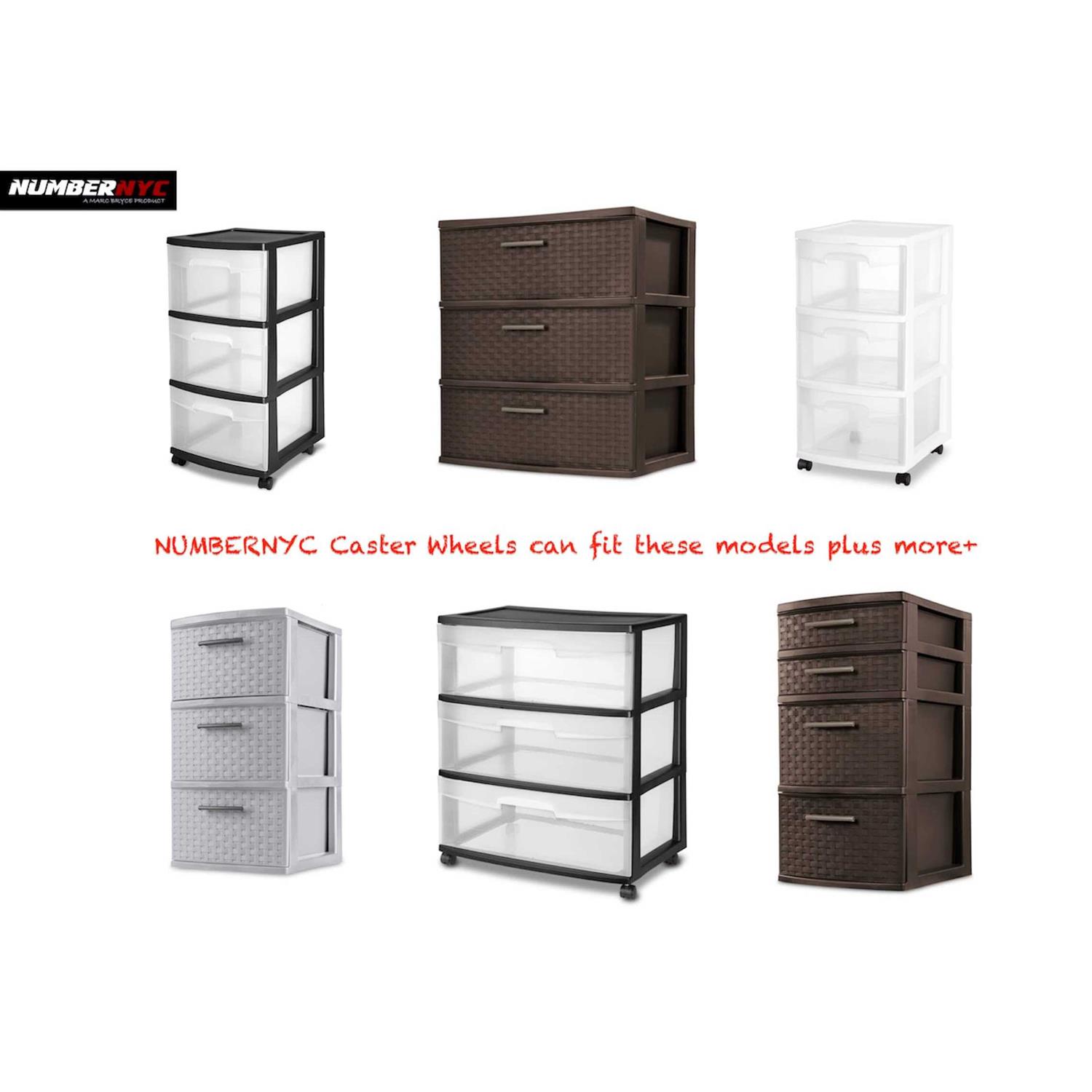 4 Caster Wheels for Plastic Drawers Carts & Storage Drawer Units 2 Replacement Casters by NUMBERNYC - Cheap Fitting