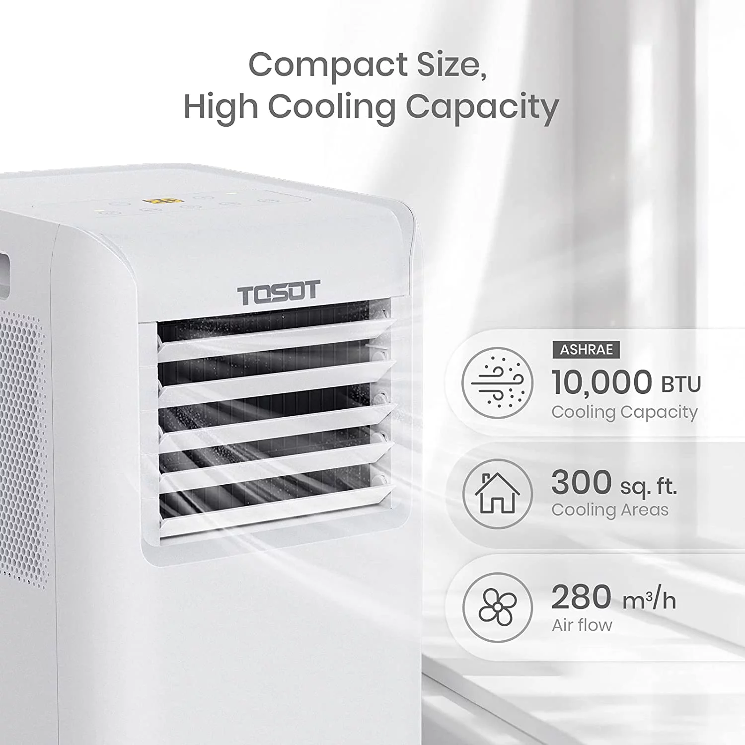 TOSOT 10,000 BTU Portable Air Conditioner, Easier to Install, Quiet and 3-in-1 Portable AC, Dehumidifier, Fan for Rooms Up To 300 sq ft, Aovia Series - Cheap Fitting