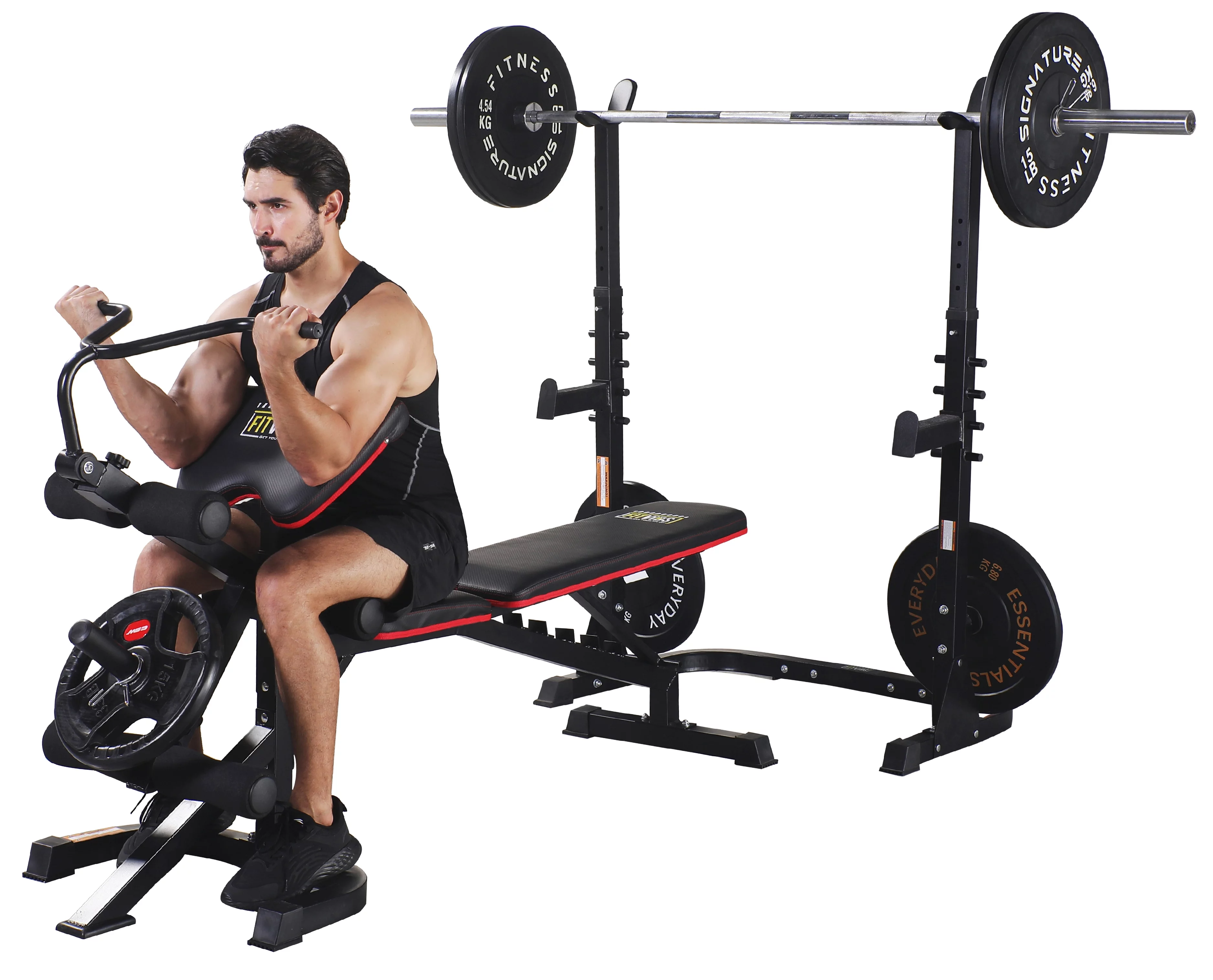 Fitvids LX600 Adjustable Olympic Workout Bench with Squat Rack, Leg Extension, Preacher Curl, and Weight Storage, 800-Pound Capacity (Barbell and weights not included) - Cheap Fitting