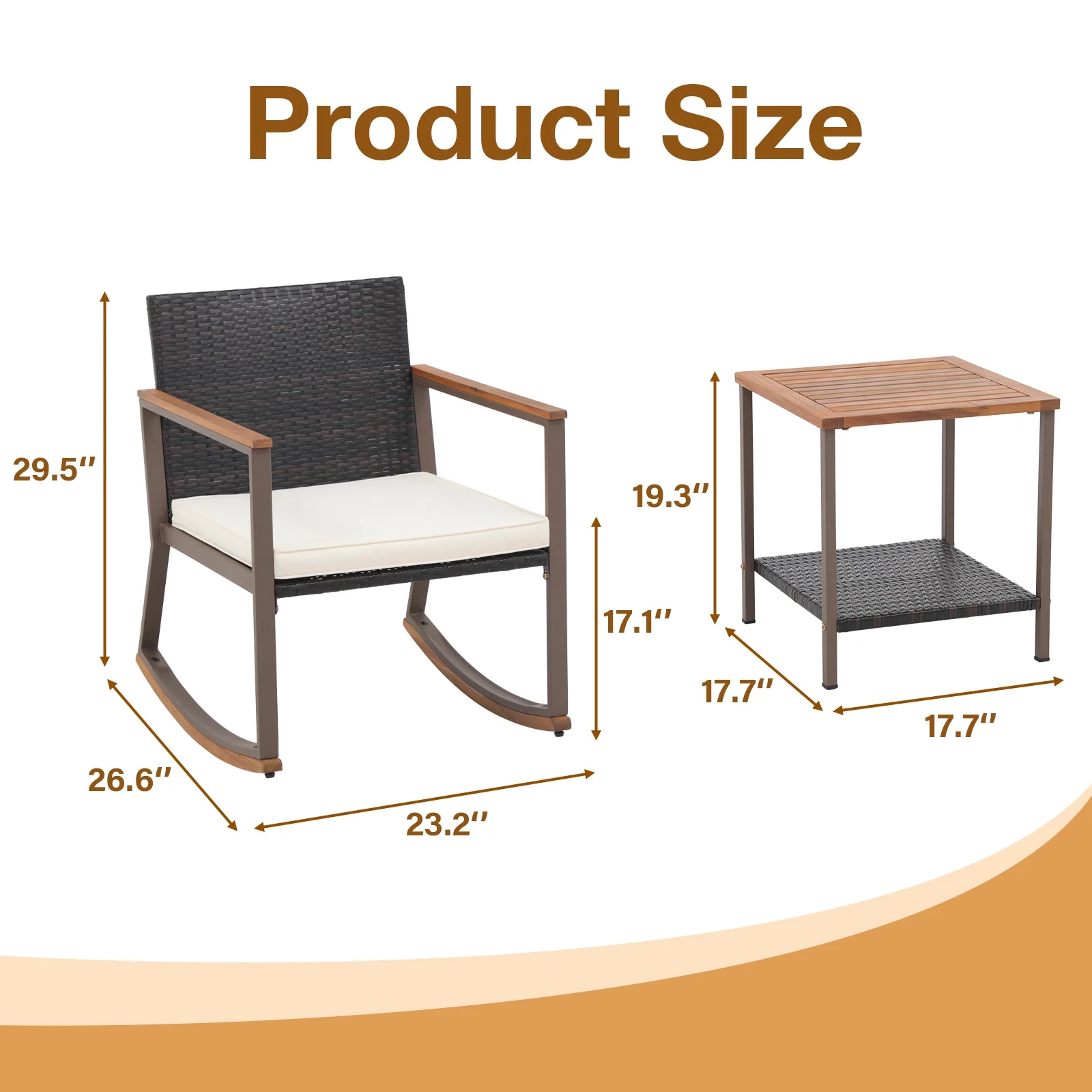 3 Piece Patio Set, Outdoor Furniture Wicker Bistro Set Rattan Chair Conversation Sets with Coffee Table and Cushions - Cheap Fitting