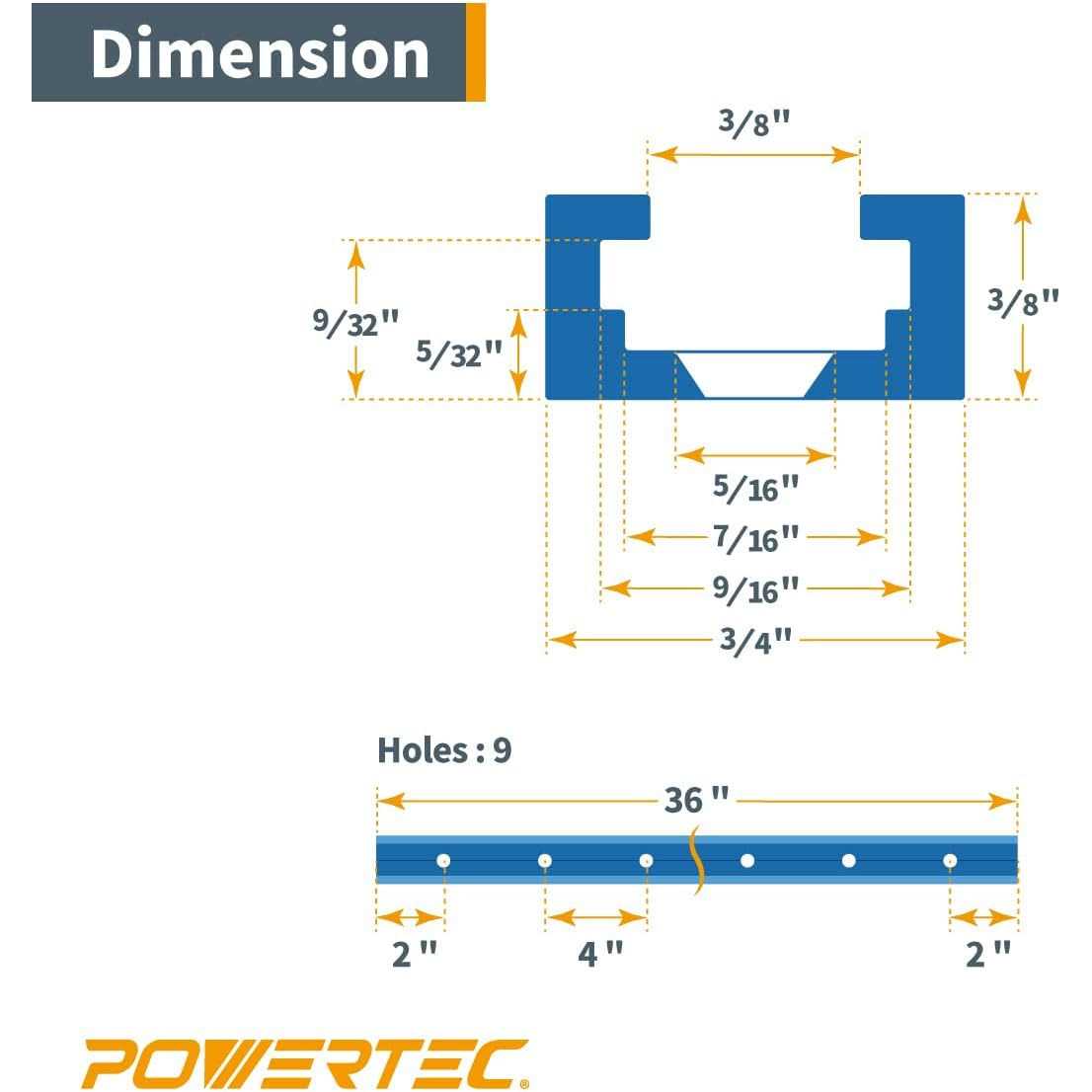 POWERTEC Double-Cut Profile Universal T-Track with Predrilled Mounting Holes - Cheap Fitting