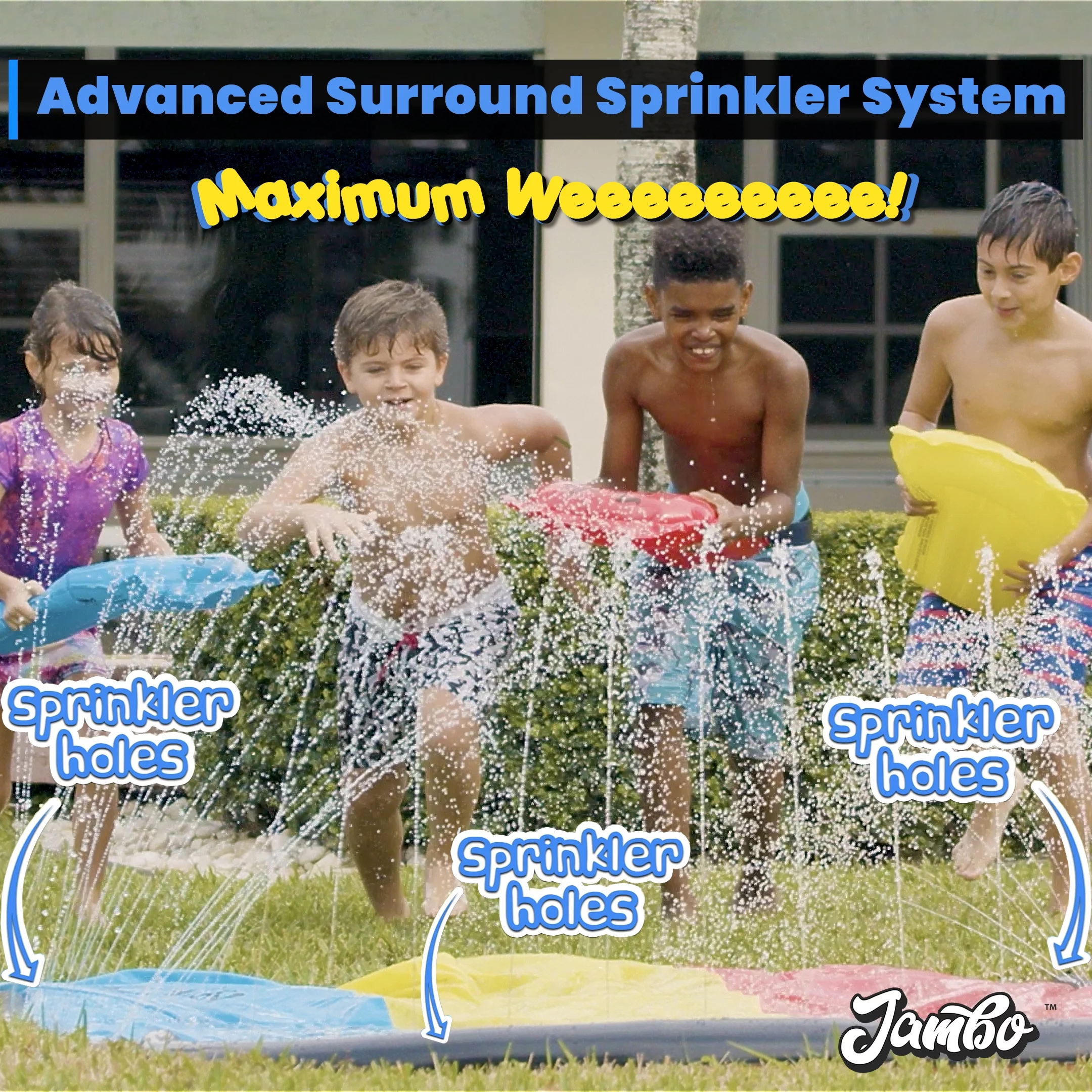 Jambo Premium Slip Splash and Slide with 3 Bodyboards, Heavy Duty Water Slide with Advanced 3-Way Water Sprinkler System - Cheap Fitting
