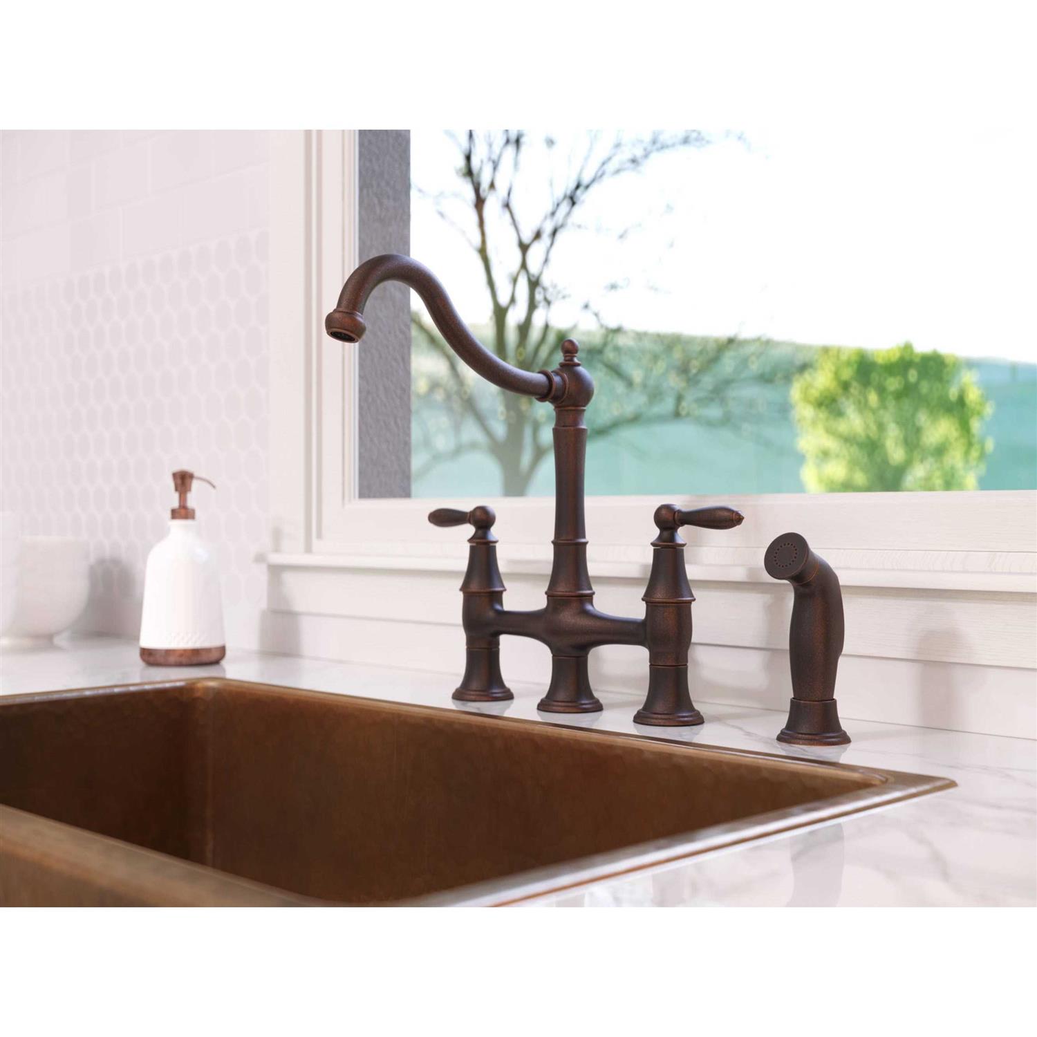 Pfister Courant Two Handle Bridge Kitchen Faucet with Side Spray - Cheap Fitting