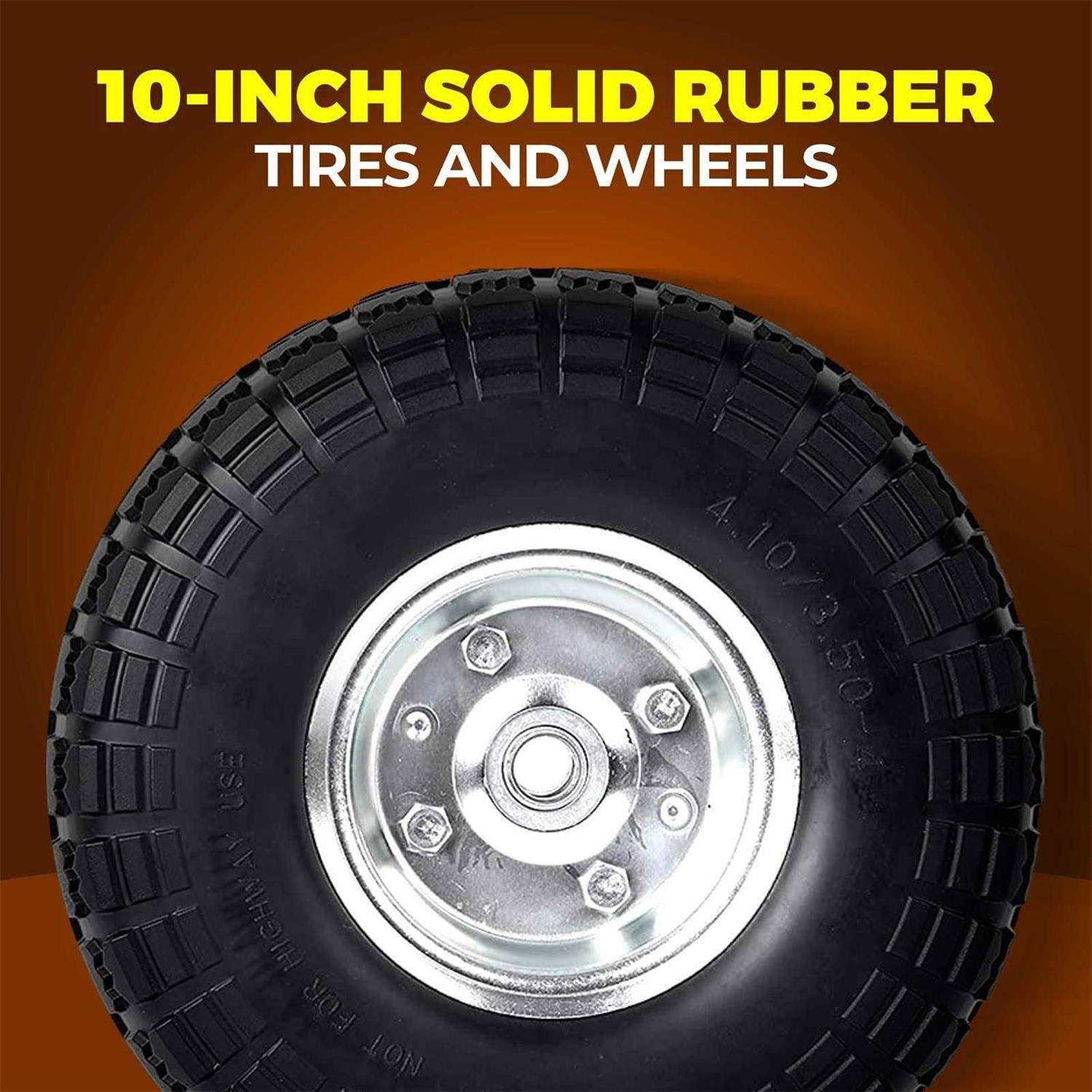 AR-PRO 10-Inch Solid Rubber Tire Wheels Replacement 4.10/3.50-4 Flat Free with 5/8 Bearings - Cheap Fitting