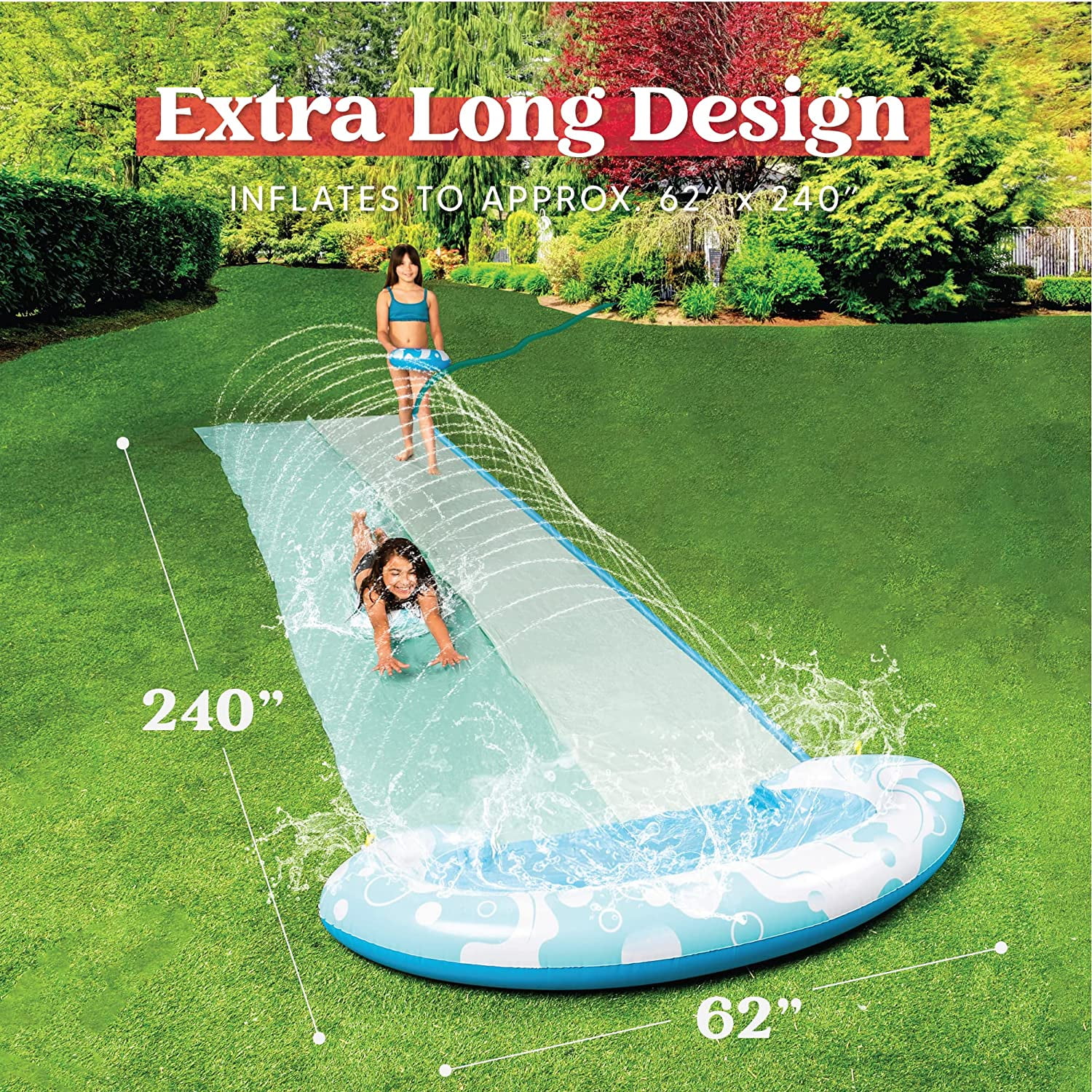Terra 20ft Slip and Slide 2 Person Bubble Water Slide with 2 Boogie Boards Large Double Pool Slide for Children And Kids Outdoor Water Slides 20 ft x 62 in - Cheap Fitting