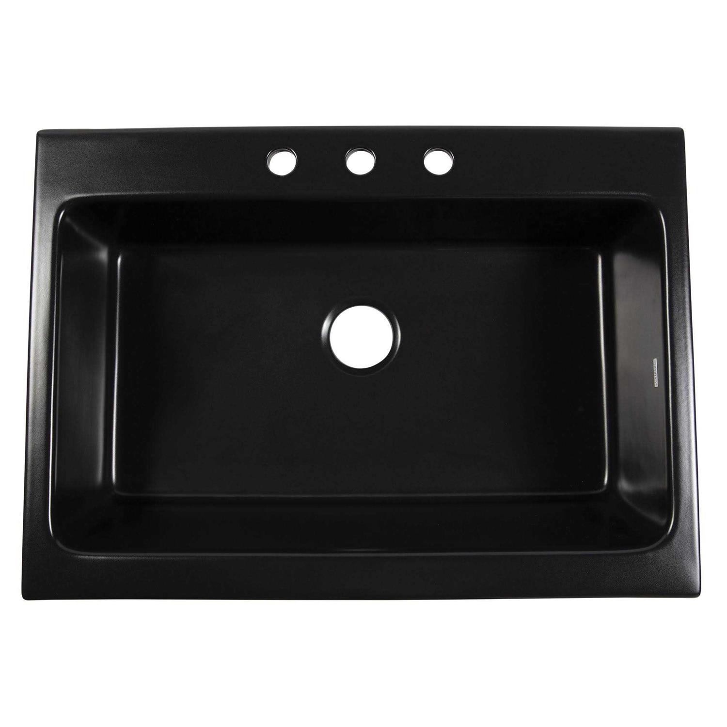 Sinkology SK450-34FC-MB-SS Parker Black Fireclay 34 Single Bowl Drop-In Farmhouse Kitchen Sink and Drain - Cheap Fitting