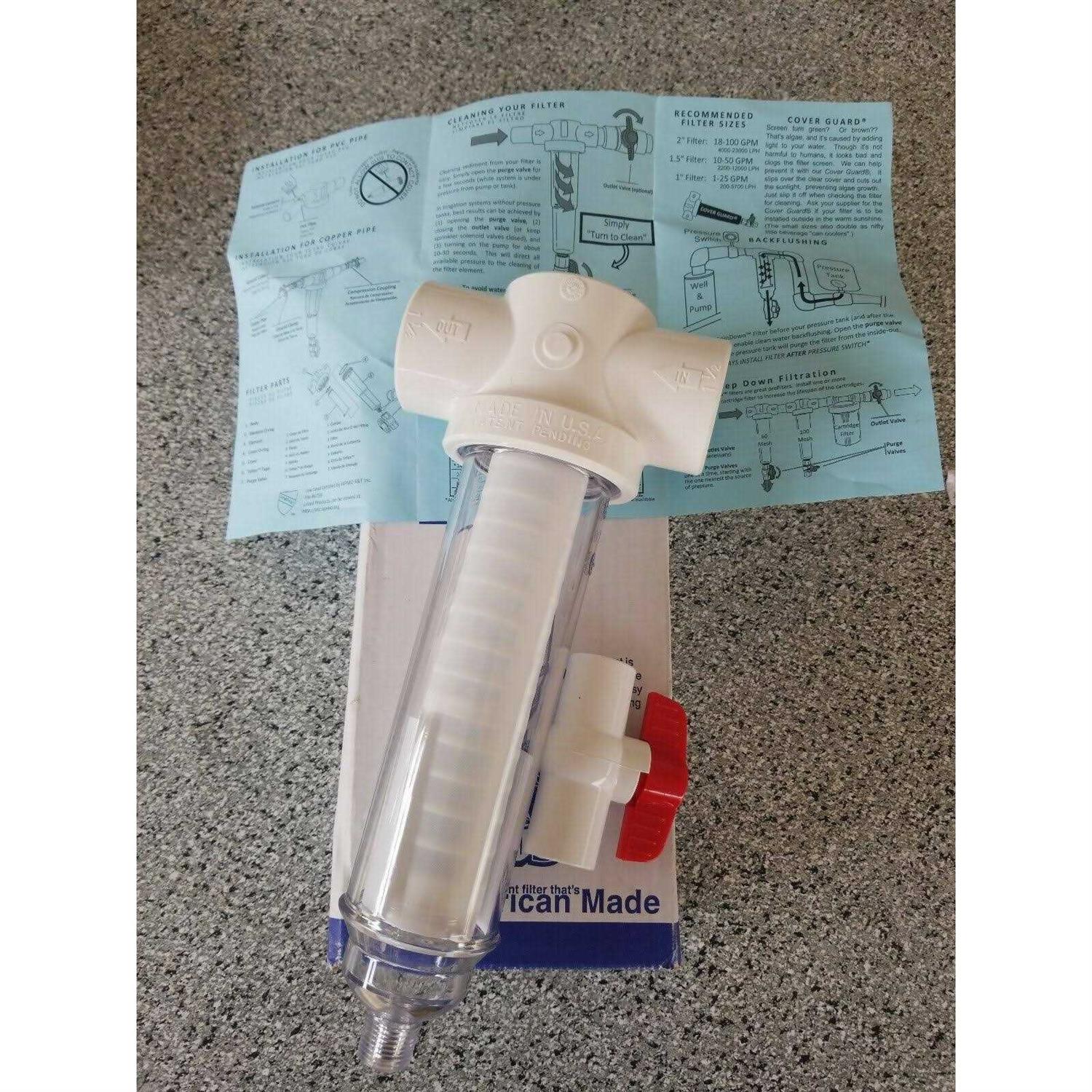 Rusco/Vu-Flow 1 100 Mesh PVC Spin Down Sediment T-Style Water Filter - Cheap Fitting