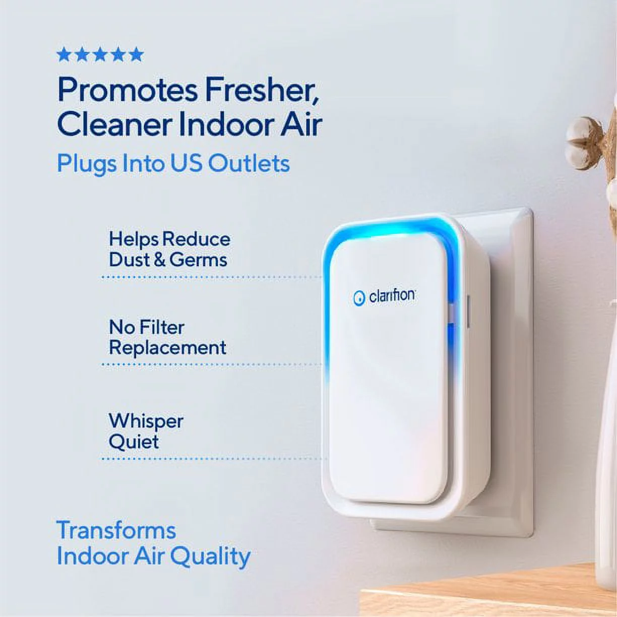 Clarifion - Negative Ion Generator with Highest Output (6 Units) Filterless Mobile Ionizer, Plug in, Eliminates: Smoke, Viruses, Allergens & More - Cheap Fitting