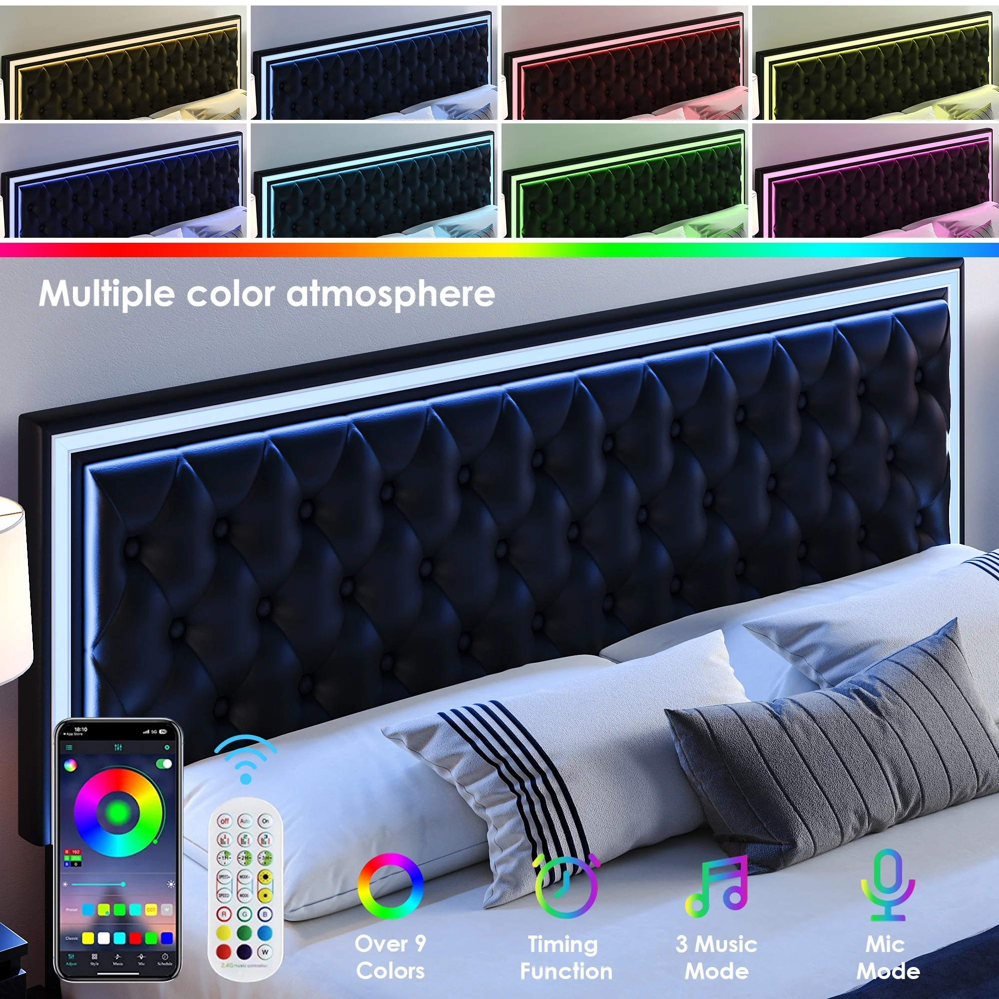 Homfa Queen LED Bed, 9 Colors LED Lights Platform Bed Frame with 4 Storage Drawers, Adjustable Upholstered Headboard with Button Tufted, PU White - Cheap Fitting