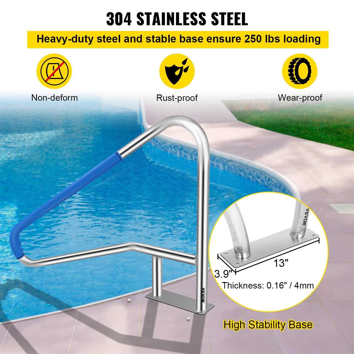 VEVOR Pool Rail Pool Railing Pool Handrail Stainless Steel - Cheap Fitting