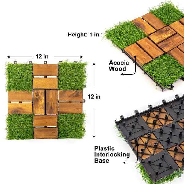 Pro Space 12 in. x 12 in. Acacia Wood Interlocking Flooring Tiles Grass Deck Tile Green PINS - Cheap Fitting