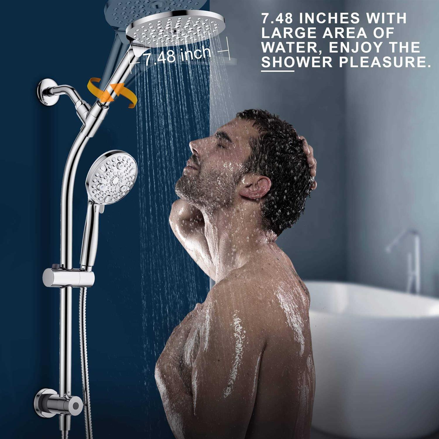 High Pressure Handheld/Rain 3-way Shower Head Combo with 26 Adjustable Drill-free Stainless Steel Slide Bar - Cheap Fitting