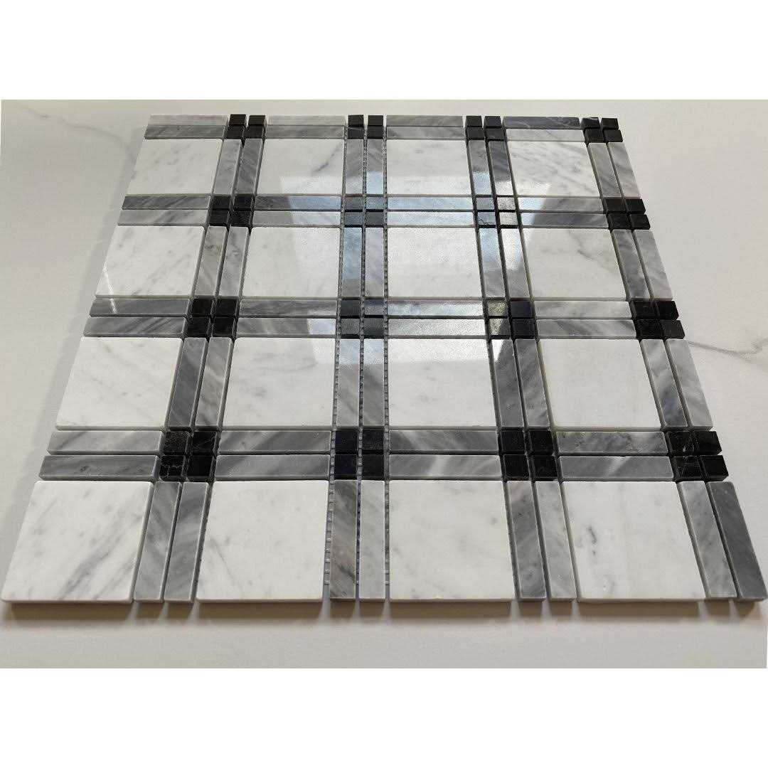Marble Online Carrara White Gray Black Marble Plaid Tartan Gingham Tile Polished - Cheap Fitting
