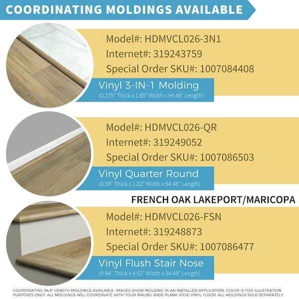 Malibu Wide Plank French Oak 0.944 in. T x 4.527 94.48 in. L Vinyl Flush Stair Nose Molding - Cheap Fitting