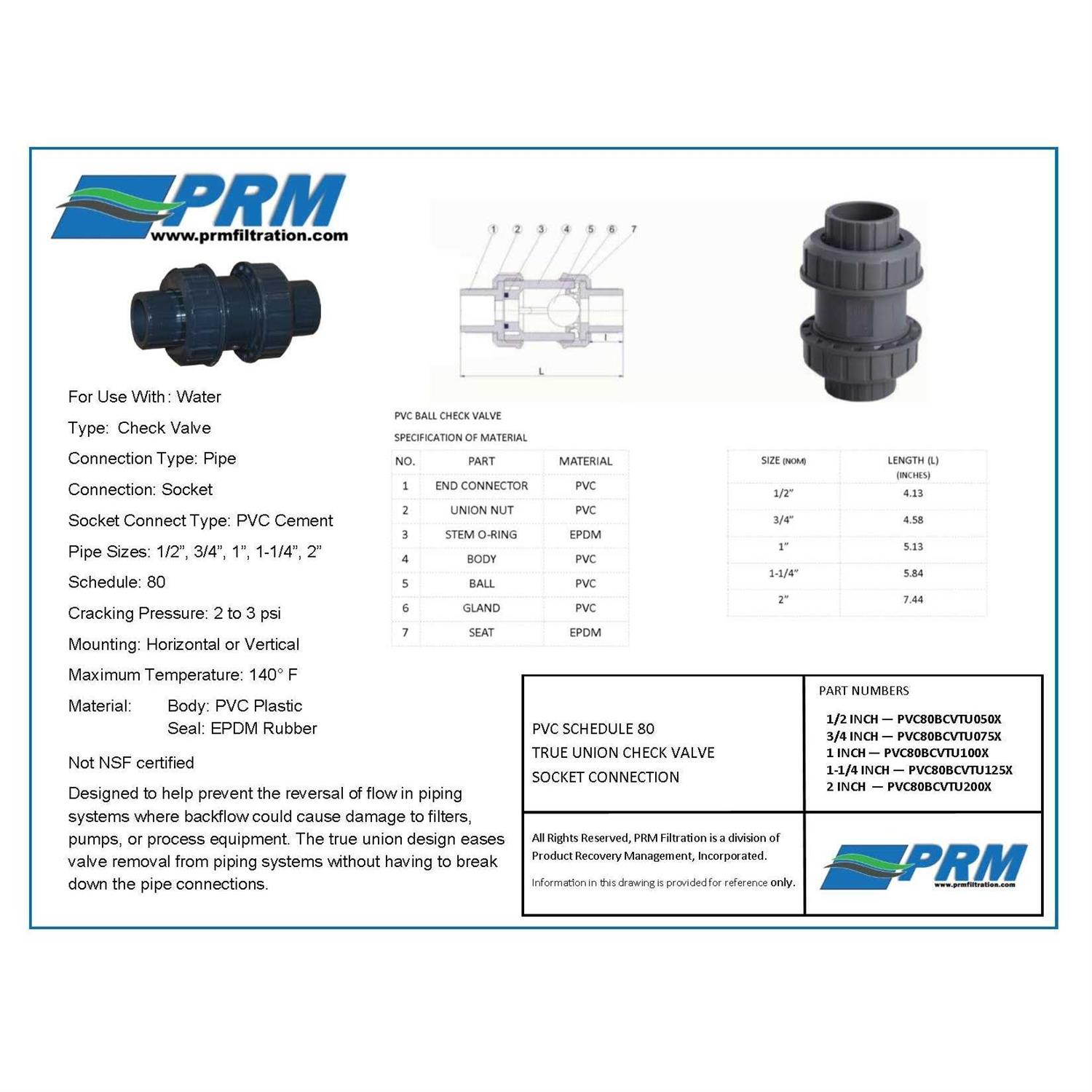 Sch 80 PVC True Union Ball Check Valve - Cheap Fitting