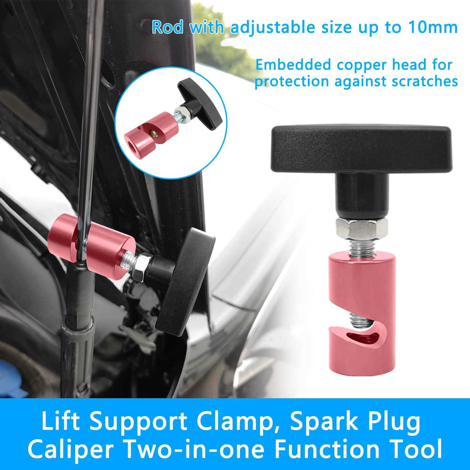 ZKTOOL 2PC Lift Support Clamp with Brass Core Protection Hood Strut Clamp and Spark Plug Caliper 2-in-1 Tool - Cheap Fitting
