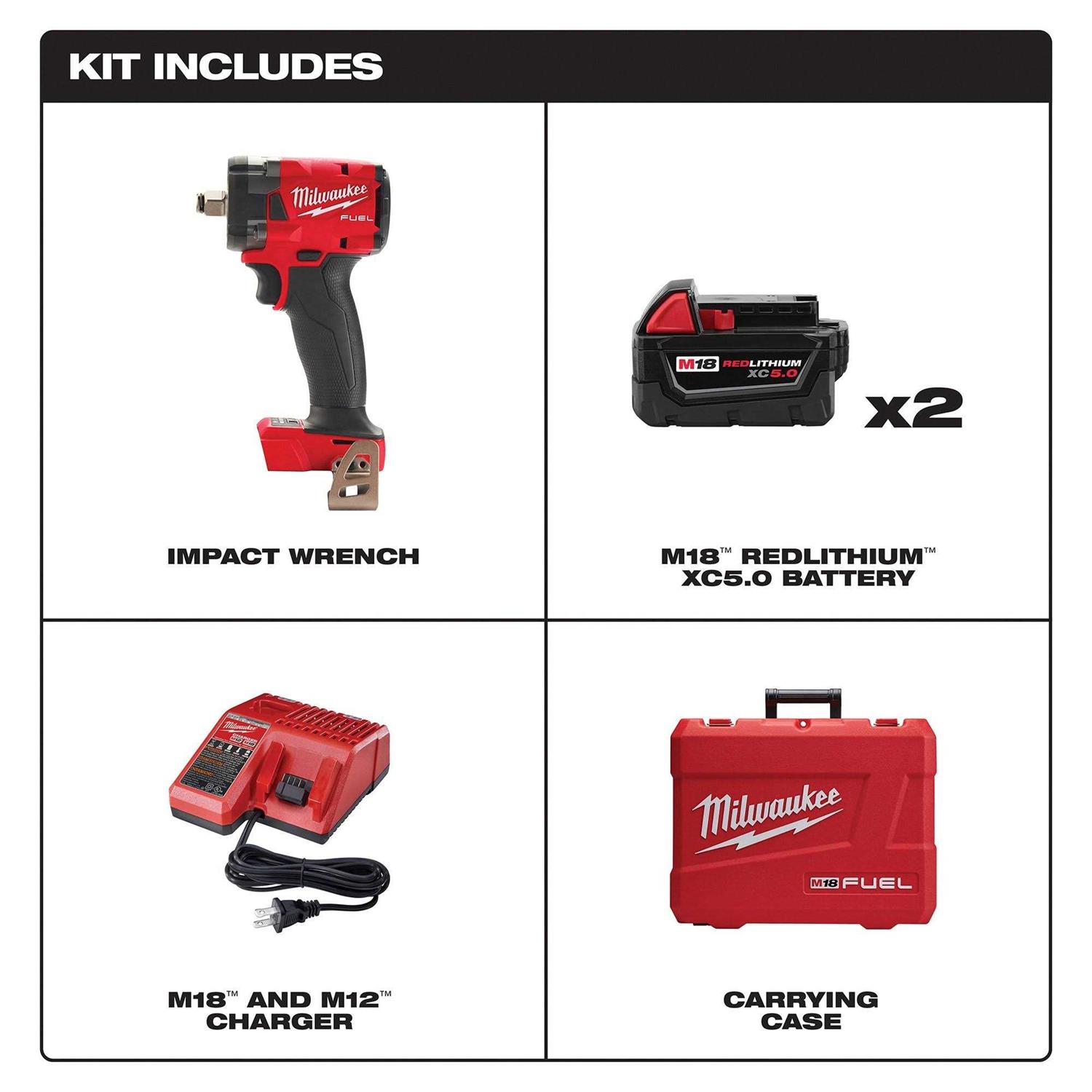 Milwaukee 2855-22R M18 FUEL 1/2  Compact Impact Wrench w/ Friction Ring Kit - Cheap Fitting