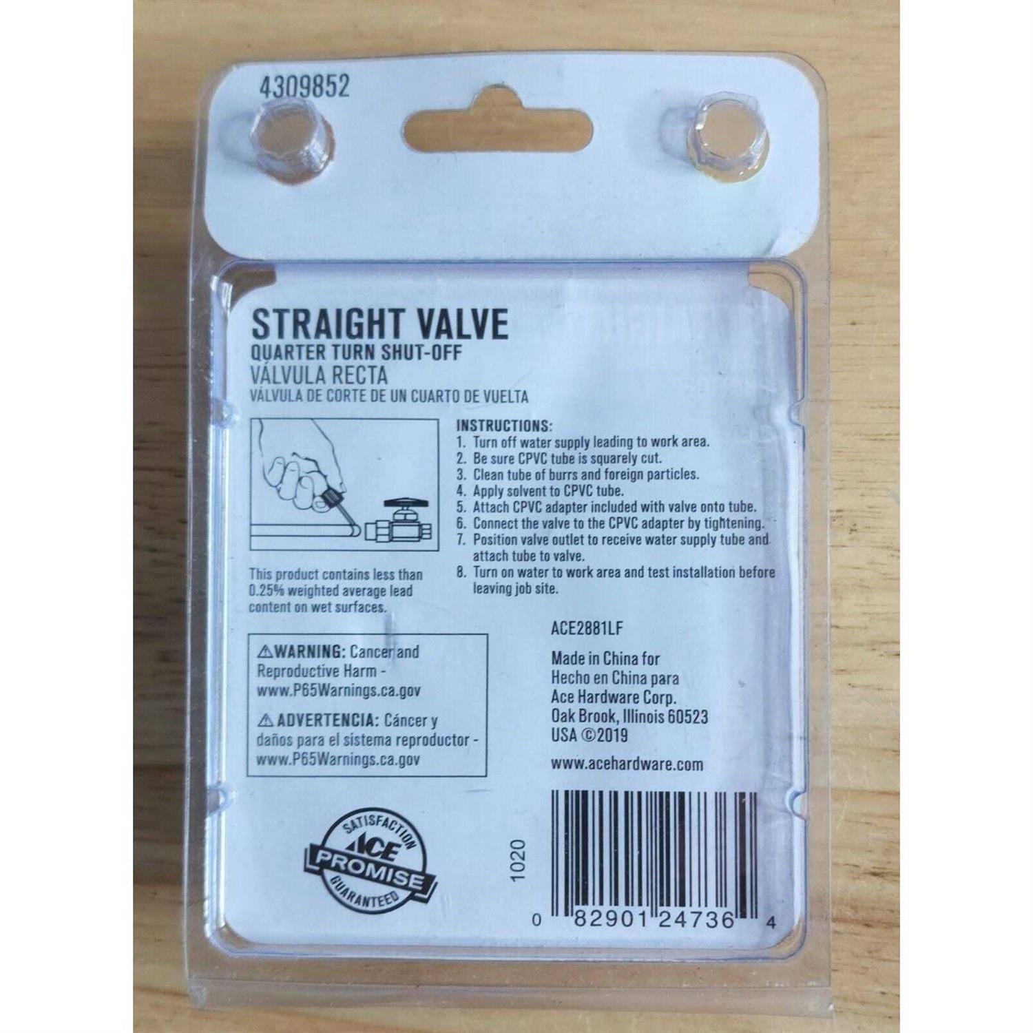 Ace Straight Valve Quarter Turn Shut-Off - Cheap Fitting