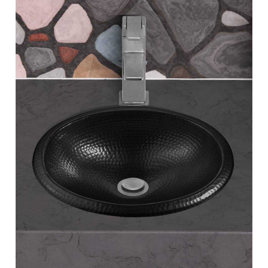Monarch Abode 19103 Matte Black Hand Hammered Oval Drop-In Bathroom Sink - Cheap Fitting
