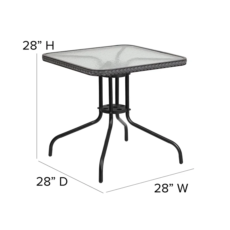 Flash Furniture 28'' Square Glass Metal Table with Gray Rattan Edging and 2 Gray Rattan Stack Chairs - Cheap Fitting