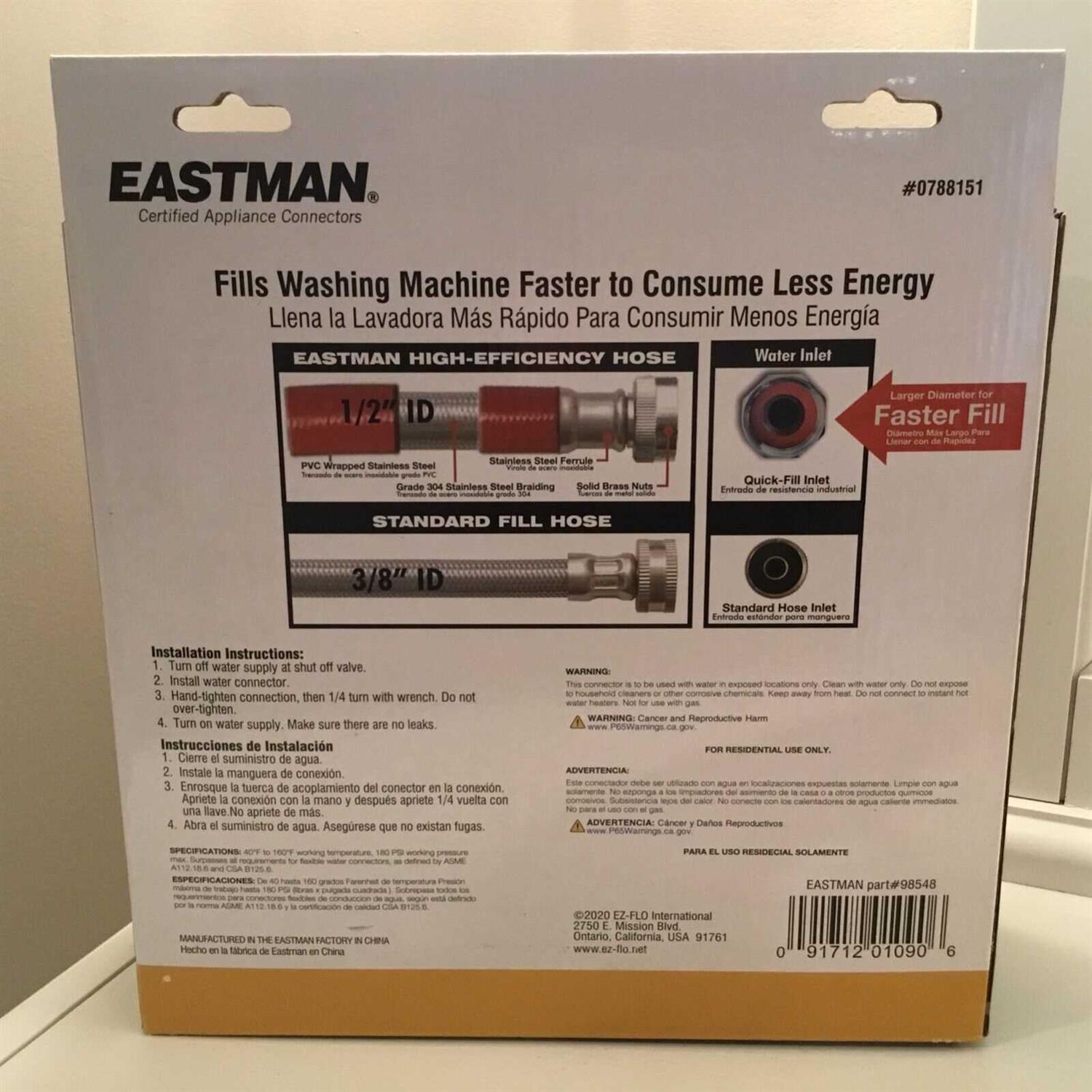 EASTMAN 2-Pack 6-ft 3/4-in Hose Thread Inlet x 3/4-in Hose Thread Outlet Braided Stainless Steel Washing Machine Connector | 98548 - Cheap Fitting