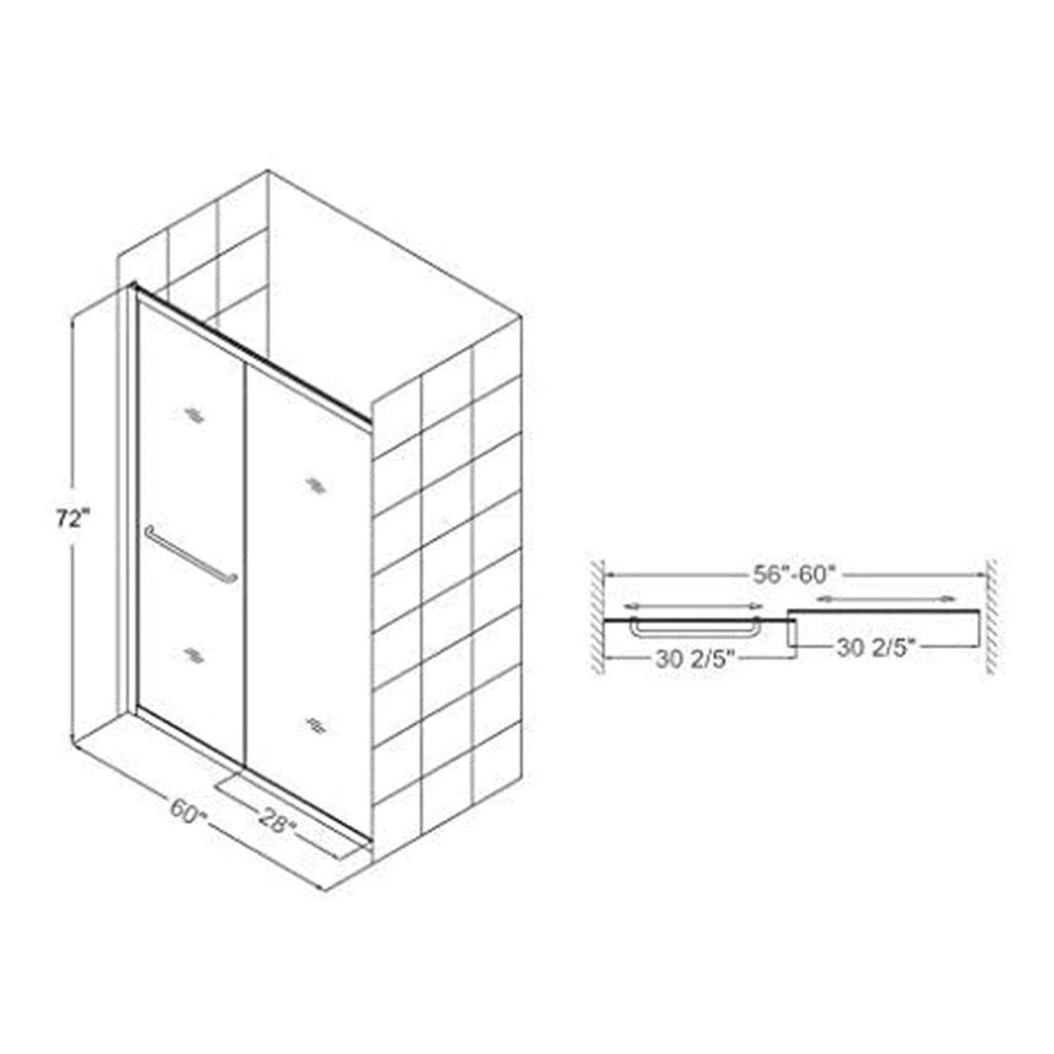 SUNNY Shower 72 inch Semi Frameless Sliding Shower Door - Cheap Fitting
