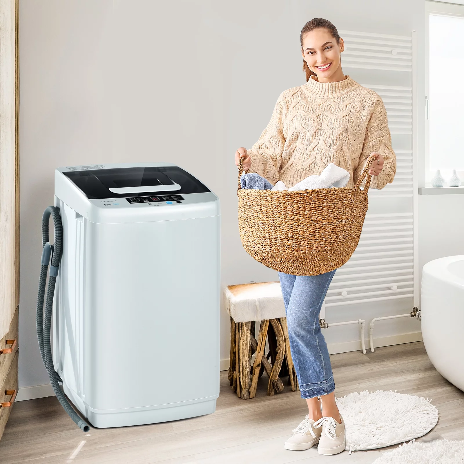 Costway Portable Full-Automatic Laundry Washing Machine 8.8lbs Spin Washer W/ Drain Pump - Cheap Fitting
