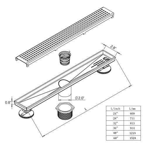 Neodrain Linear Shower Drain with Removable Quadrato Pattern Grate - Cheap Fitting