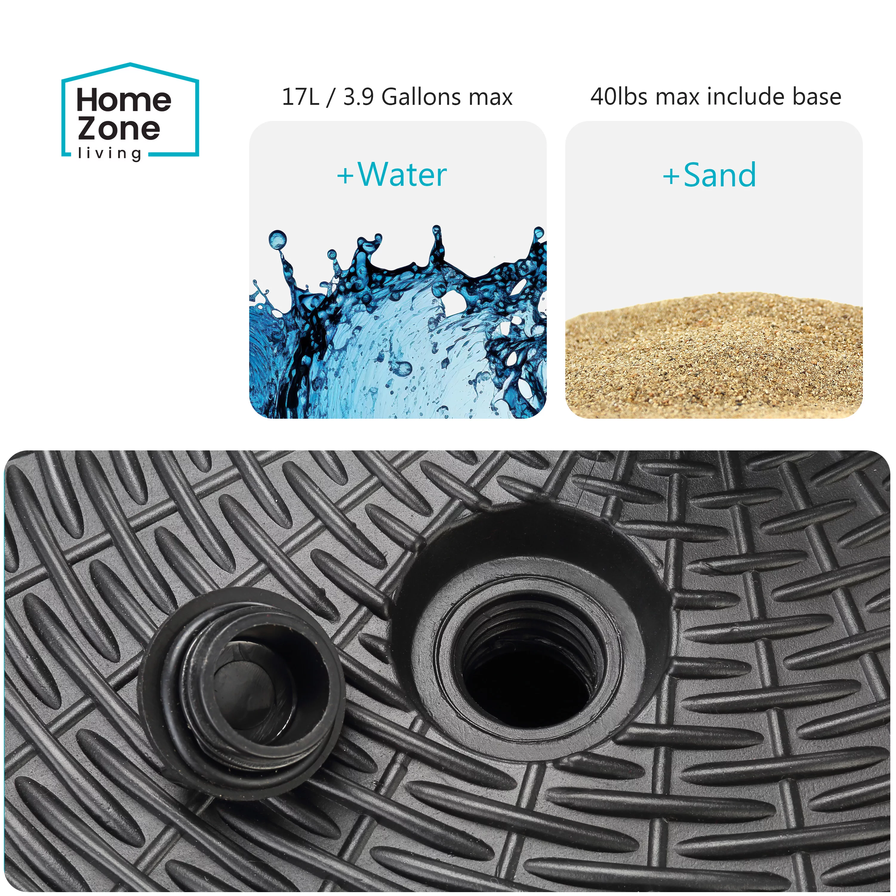 Home Zone Living 17L (40lbs) Circular Central Pole Umbrella Base with Thin Rattan Design w/Steel Umbrella Holder - Cheap Fitting