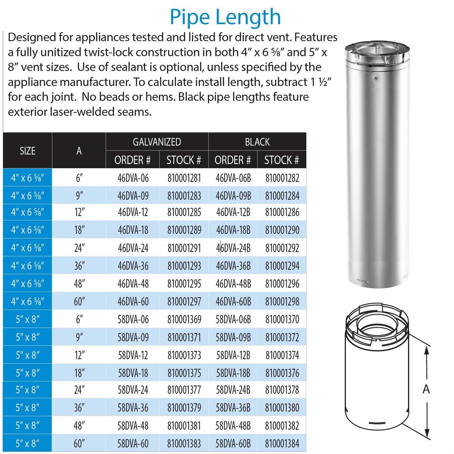 DuraVent 46DVA-60 DirectVent Pro Pipe Length - Cheap Fitting