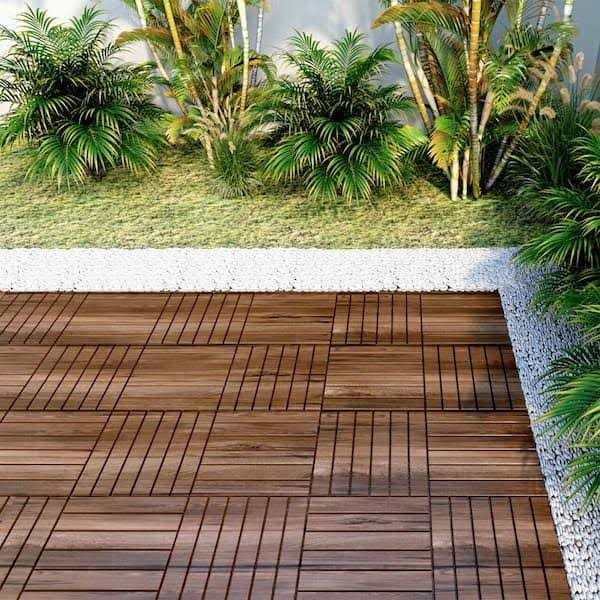 GOGEXX 12 in. x 12 in. Outdoor Pattern Square Wood Interlocking Flooring Deck Tiles - Cheap Fitting