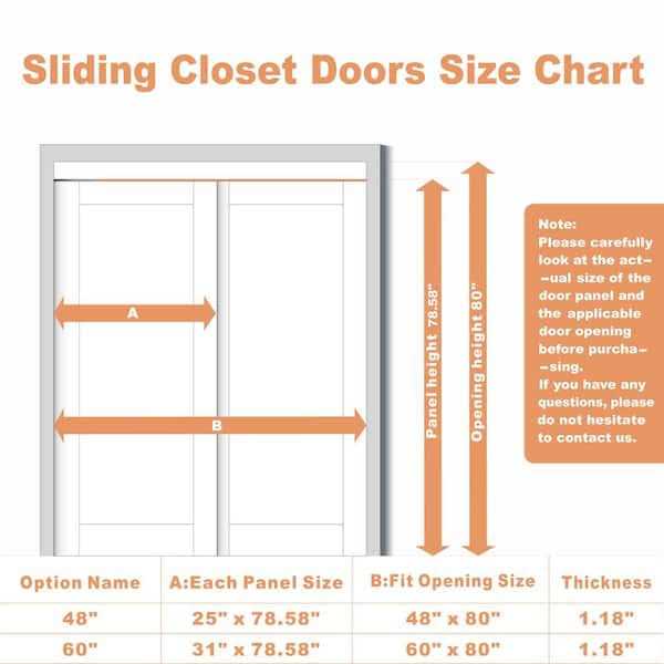 EH PUERTA 80 in. 3 Lites Frosted Glass MDF Closet Sliding Door with Hardware Kit - Cheap Fitting