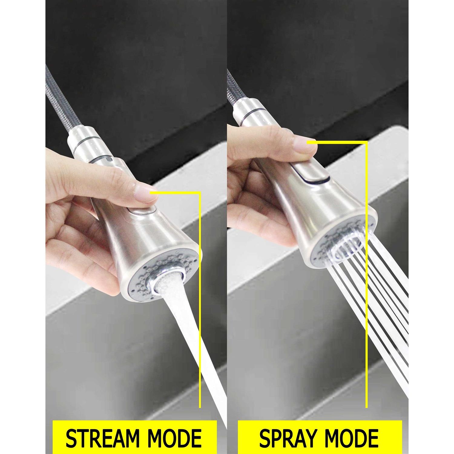 22167143 -Hybrid Metal Kitchen Sink Faucet 28mm Spout with Pull down Spray Brushed Nickel - Cheap Fitting