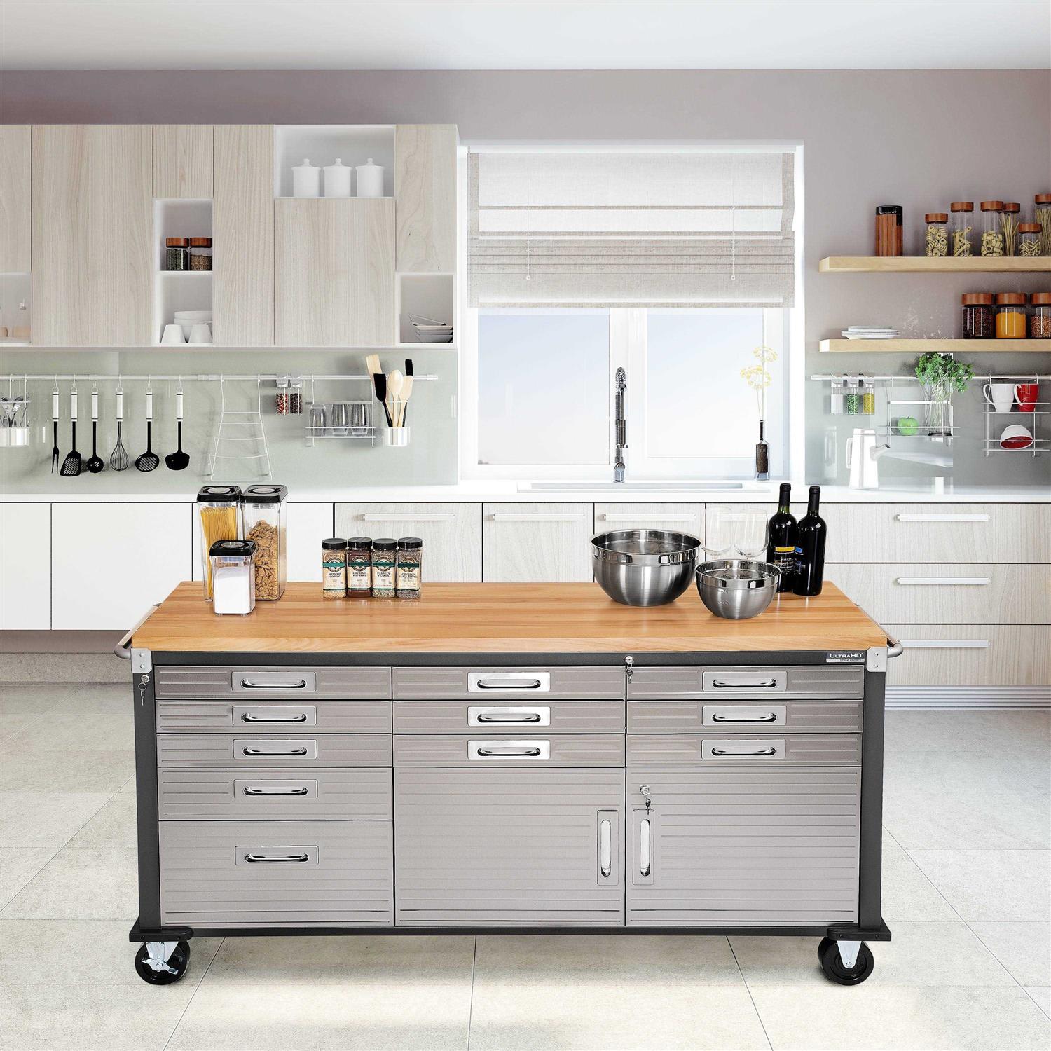 Seville Classics UltraHD Heavy Duty Rolling Cabinet Workbench Table w/Solid Wood Top - Cheap Fitting