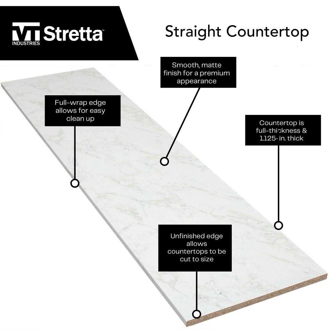 Stretta White Marble Straight Laminate Kitchen Countertop - Cheap Fitting