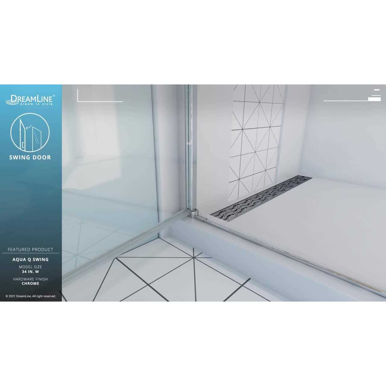 DreamLine Aqua-Q Swing 33 1/2 in. W x 72 in. H Frameless Shower Door SD-373472Q-01 - Cheap Fitting