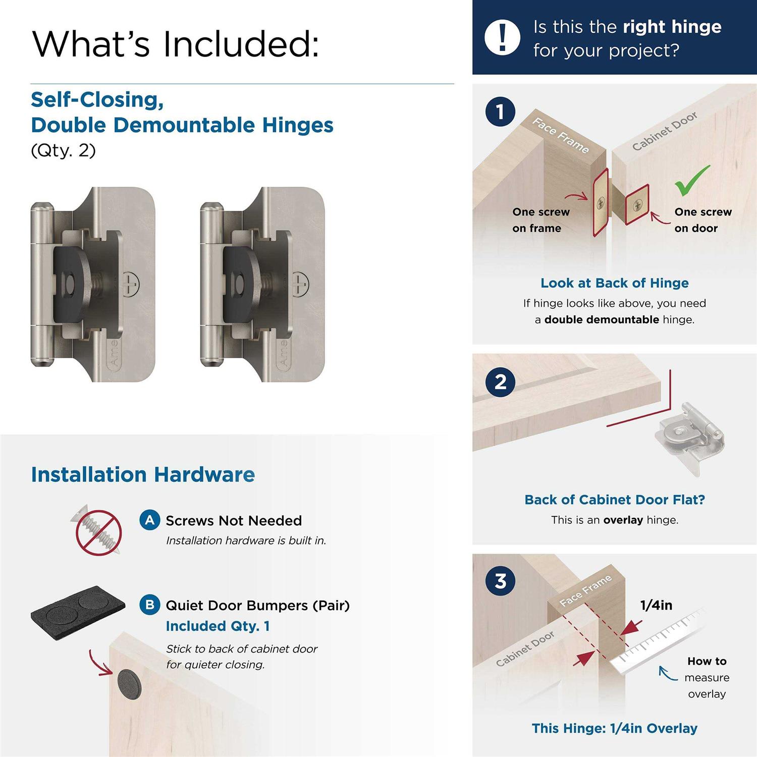 Amerock Double Demountable 1/4 Overlay Cabinet Hinge BPR8701G10 - Cheap Fitting