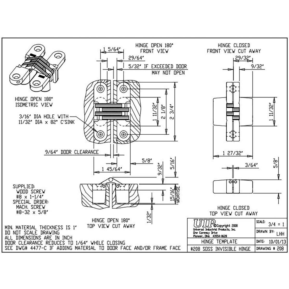 SOSS 208US4 Invisible Hinge - Cheap Fitting
