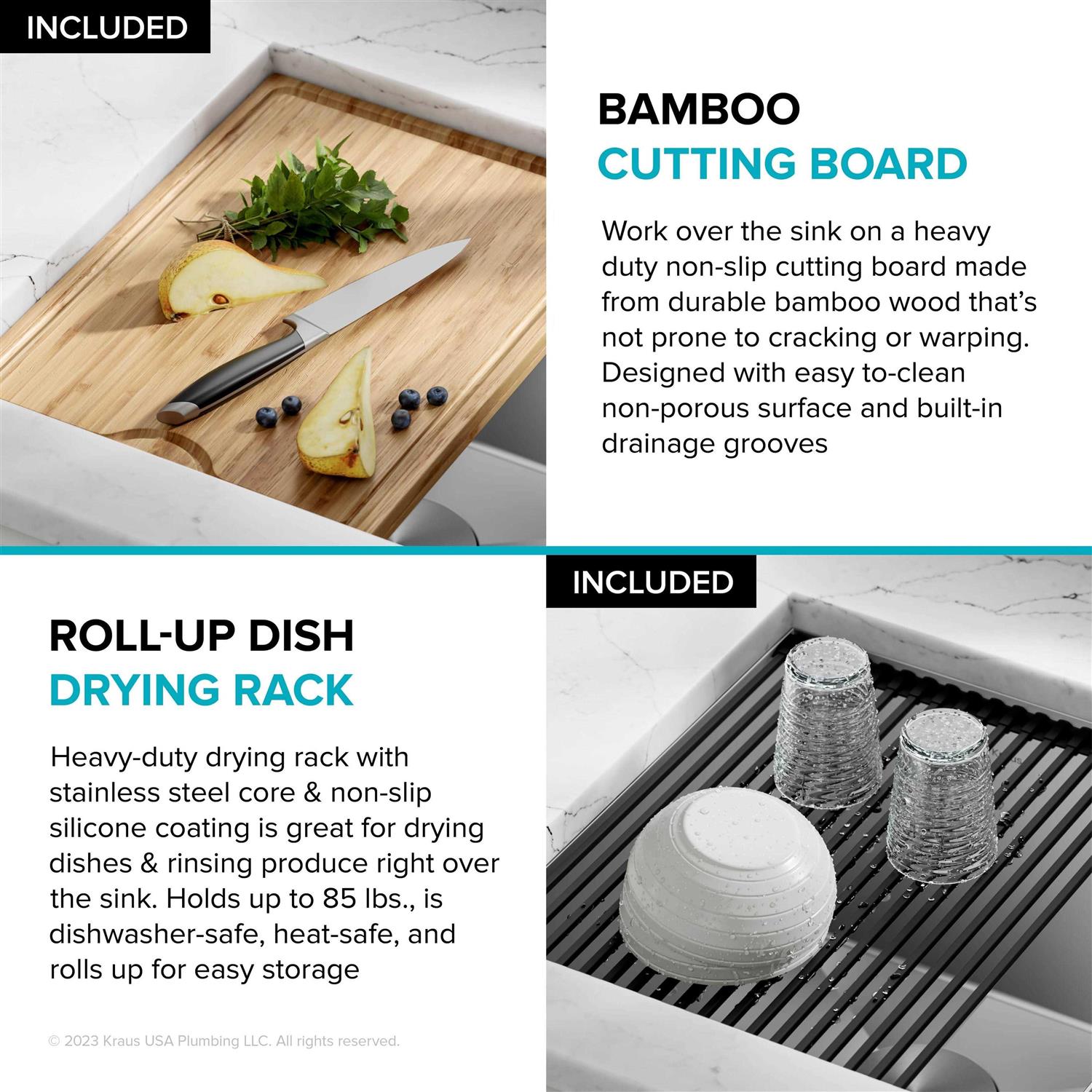 Kraus 27 Kore Farmhouse Apron Front Workstation Stainless Steel Single Bowl Kitchen Sink with Accessories KWF210-27 - Cheap Fitting