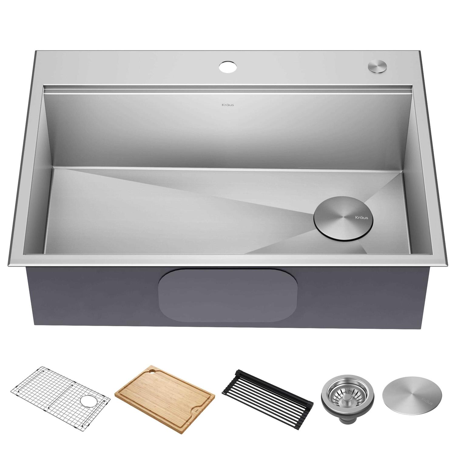 Kraus Kore ADA Workstation 33 Drop-In Topmount 16 Gauge Stainless Steel Single Bowl Kitchen Sink with Accessories KWT310-33/5.5 - Cheap Fitting